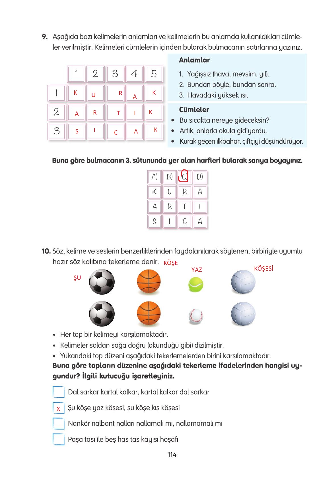 4. Sınıf Tuna Yayınları Türkçe Ders Kitabı Sayfa 114 Cevapları