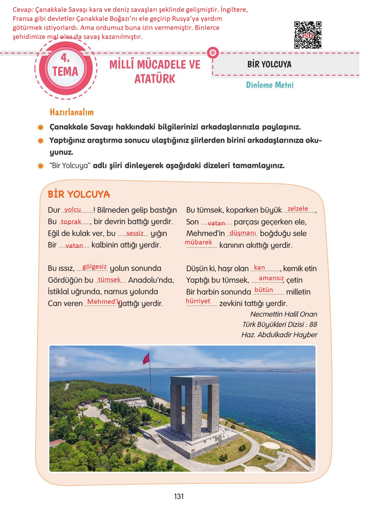 4. Sınıf Tuna Yayınları Türkçe Ders Kitabı Sayfa 131 Cevapları