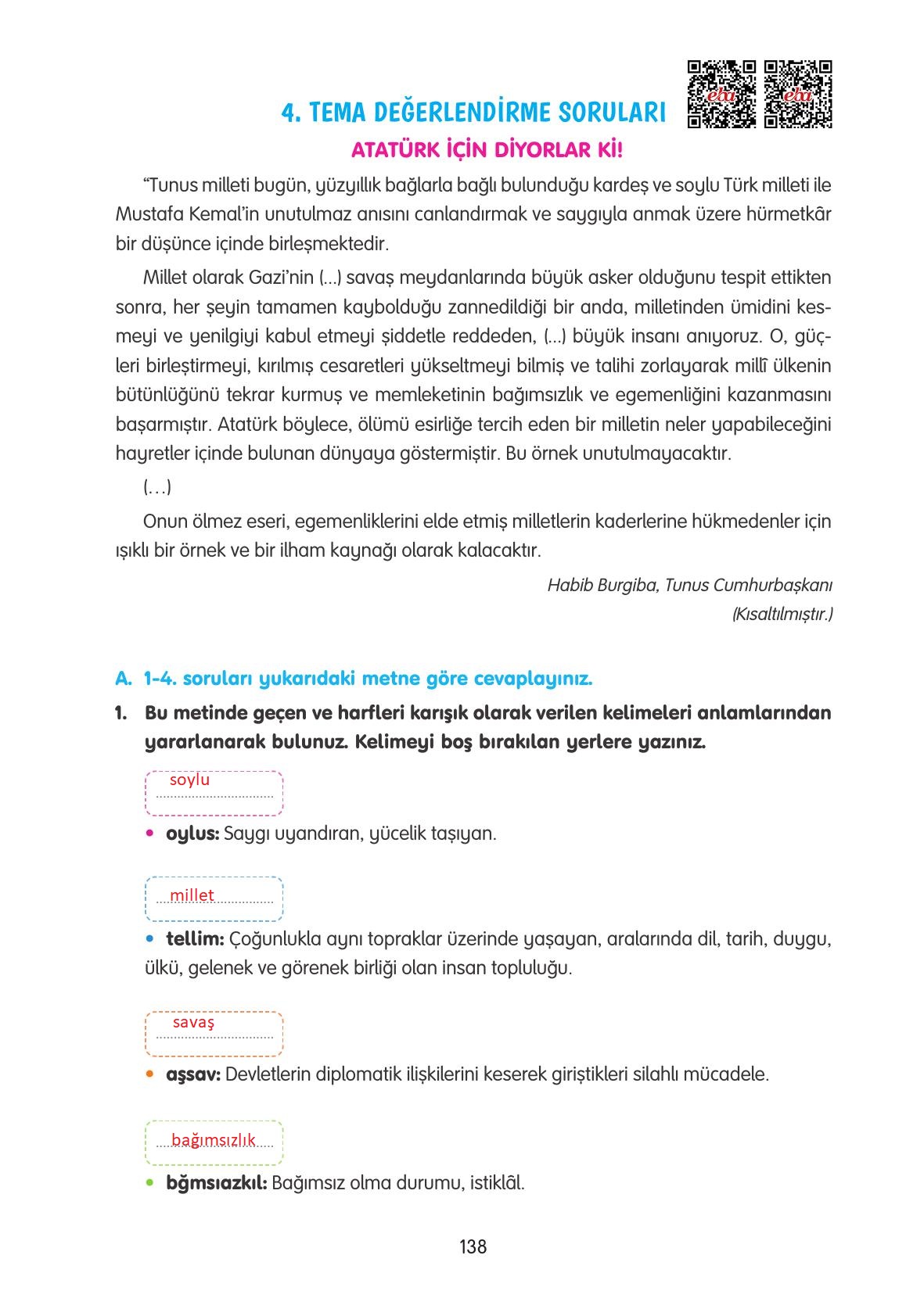 4. Sınıf Tuna Yayınları Türkçe Ders Kitabı Sayfa 138 Cevapları 4. Sınıf Tuna Yayınları Türkçe Ders Kitabı Sayfa 138 Cevapları
