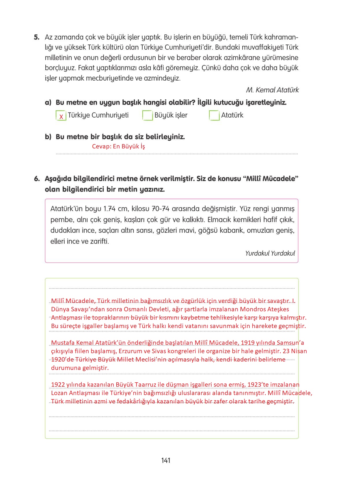 4. Sınıf Tuna Yayınları Türkçe Ders Kitabı Sayfa 141 Cevapları 4. Sınıf Tuna Yayınları Türkçe Ders Kitabı Sayfa 141 Cevapları
