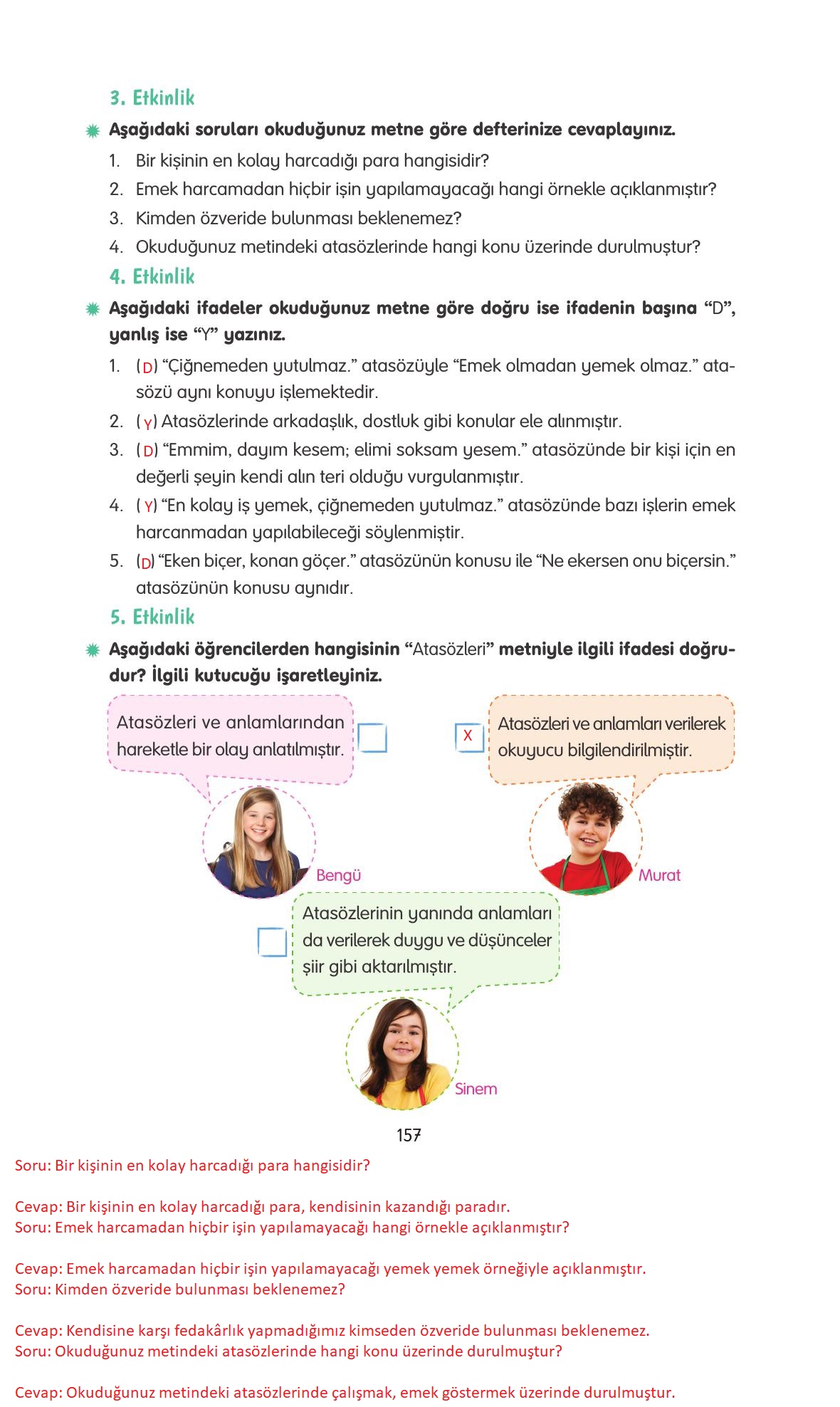 4. Sınıf Tuna Yayınları Türkçe Ders Kitabı Sayfa 157 Cevapları 4. Sınıf Tuna Yayınları Türkçe Ders Kitabı Sayfa 157 Cevapları