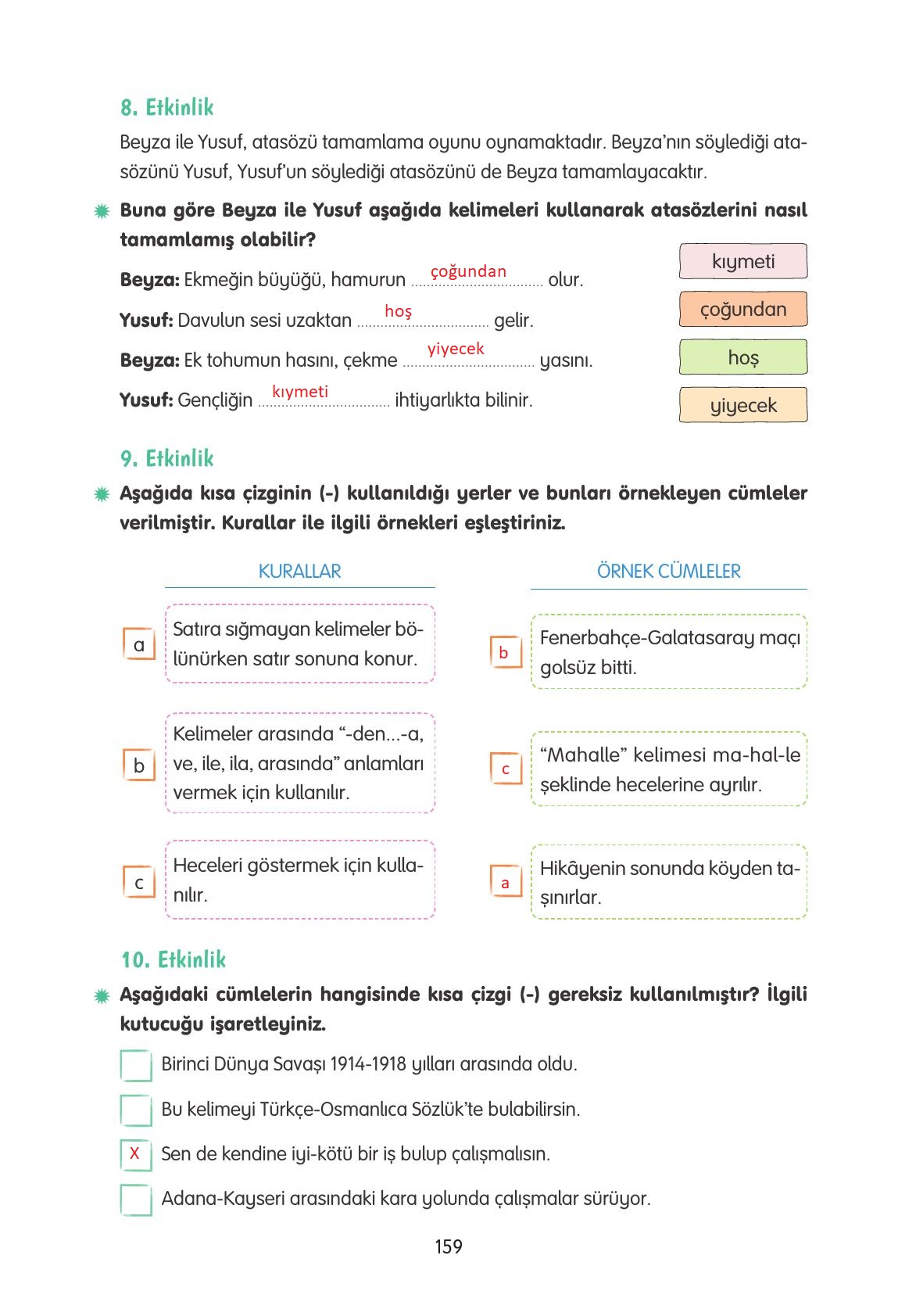 4. Sınıf Tuna Yayınları Türkçe Ders Kitabı Sayfa 159 Cevapları