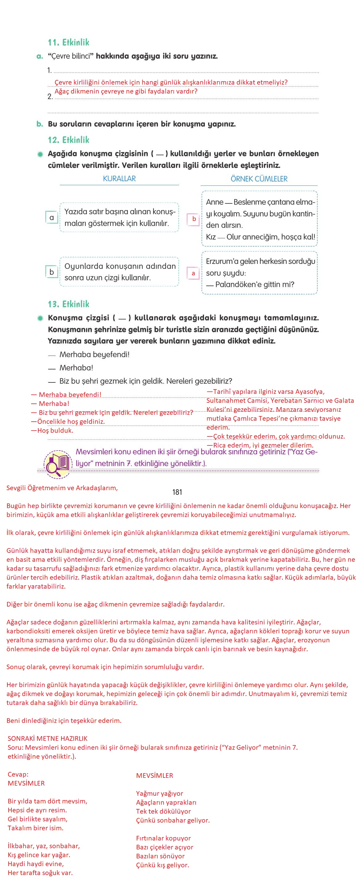 4. Sınıf Tuna Yayınları Türkçe Ders Kitabı Sayfa 181 Cevapları