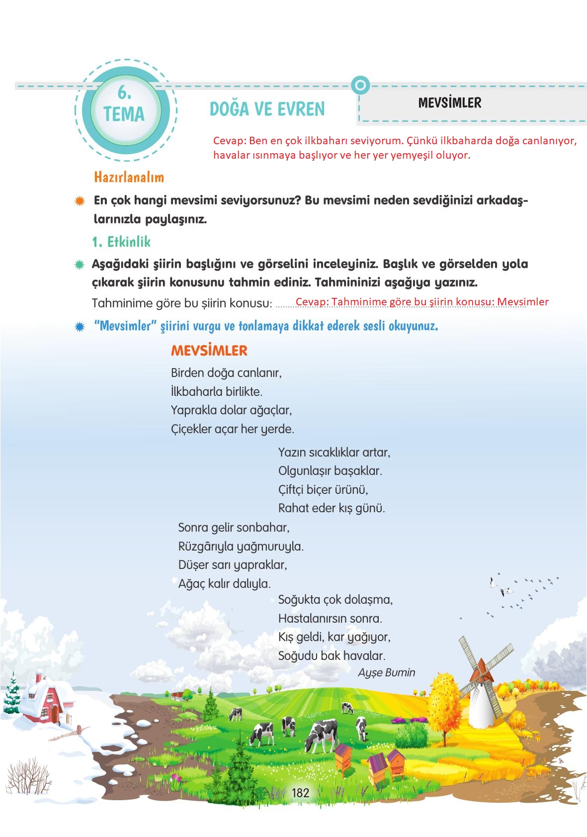 4. Sınıf Tuna Yayınları Türkçe Ders Kitabı Sayfa 182 Cevapları