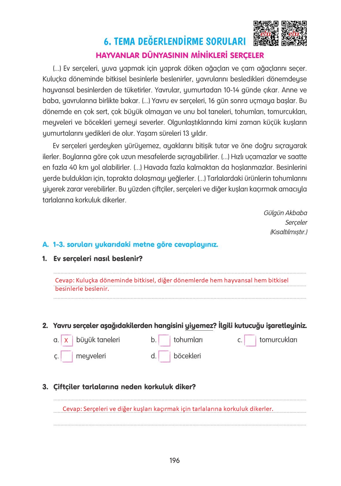 4. Sınıf Tuna Yayınları Türkçe Ders Kitabı Sayfa 196 Cevapları 4. Sınıf Tuna Yayınları Türkçe Ders Kitabı Sayfa 196 Cevapları