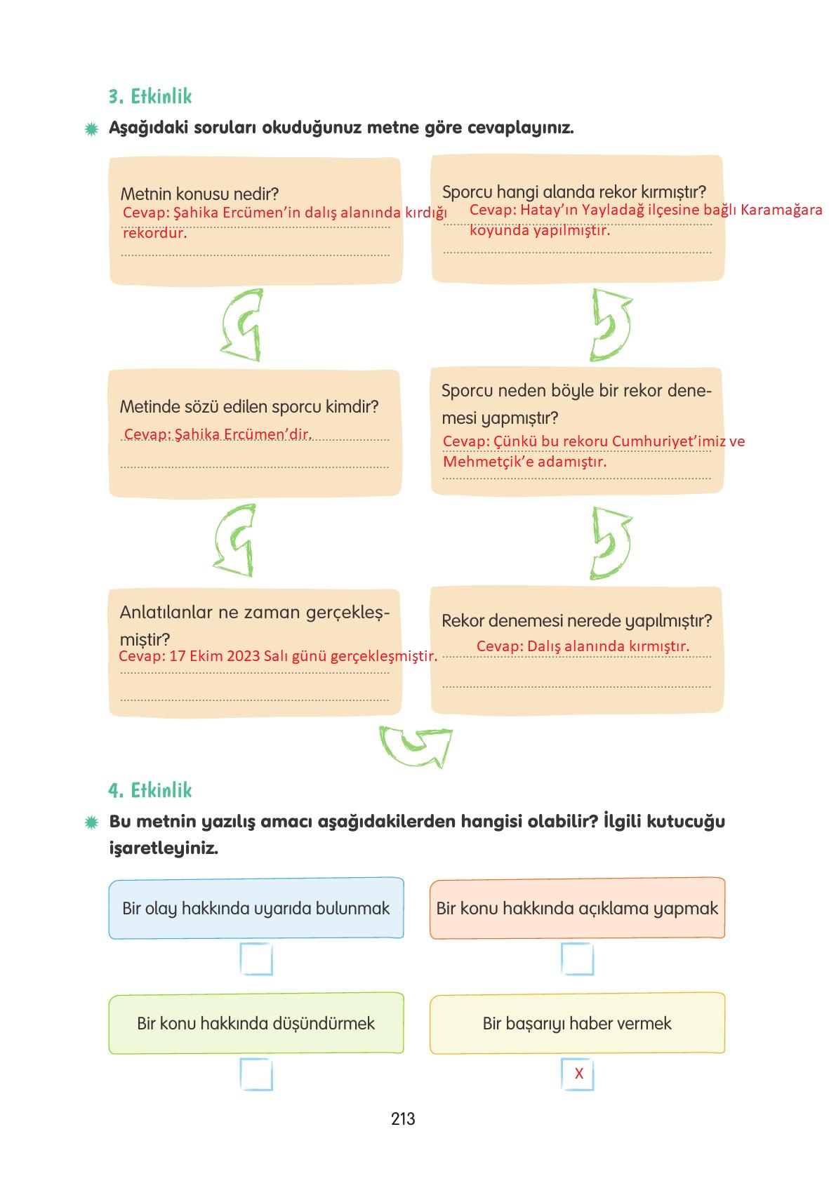 4. Sınıf Tuna Yayınları Türkçe Ders Kitabı Sayfa 213 Cevapları