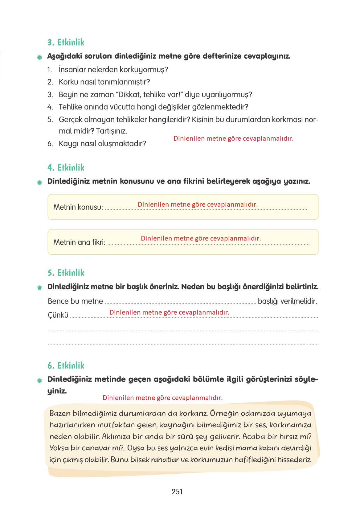 4. Sınıf Tuna Yayınları Türkçe Ders Kitabı Sayfa 251 Cevapları