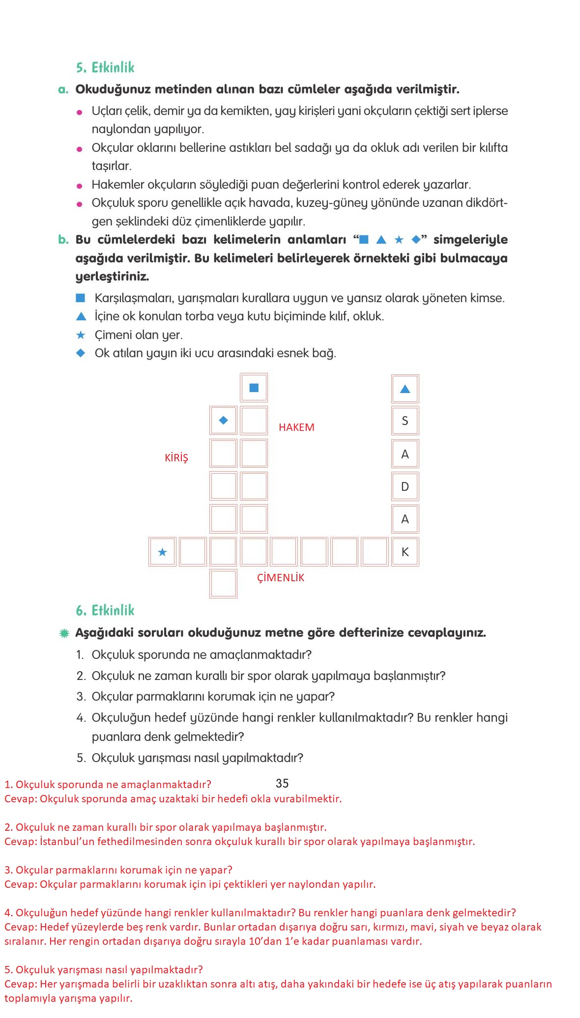 4. Sınıf Tuna Yayınları Türkçe Ders Kitabı Sayfa 35 Cevapları