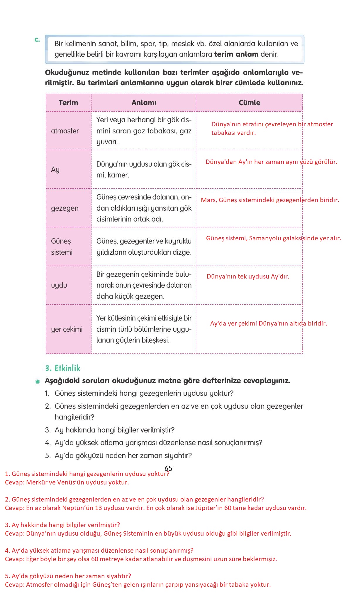 4. Sınıf Tuna Yayınları Türkçe Ders Kitabı Sayfa 65 Cevapları