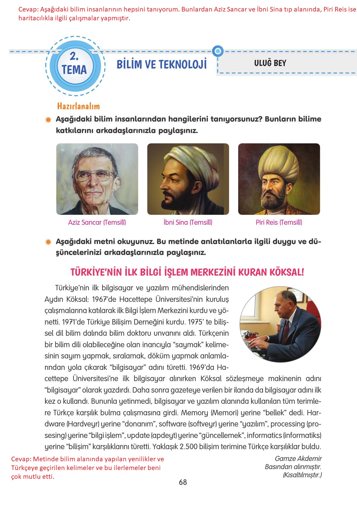 4. Sınıf Tuna Yayınları Türkçe Ders Kitabı Sayfa 68 Cevapları