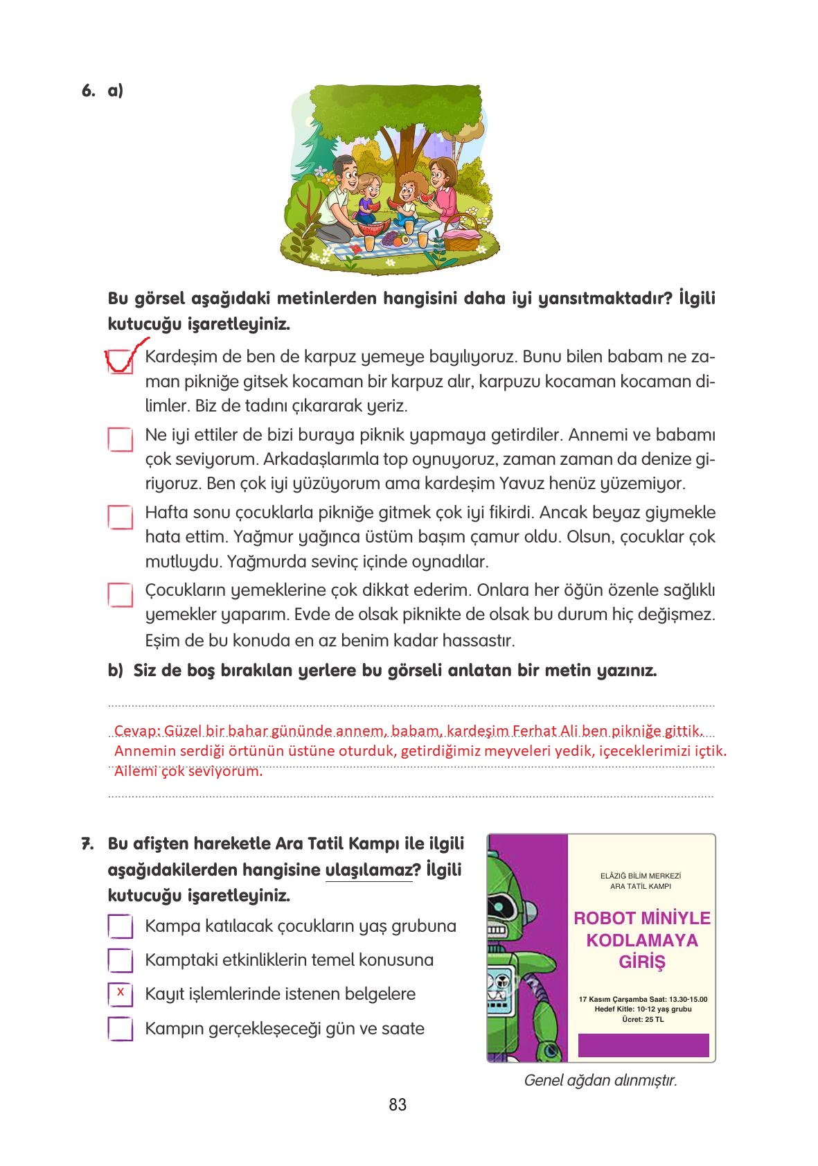 4. Sınıf Tuna Yayınları Türkçe Ders Kitabı Sayfa 83 Cevapları