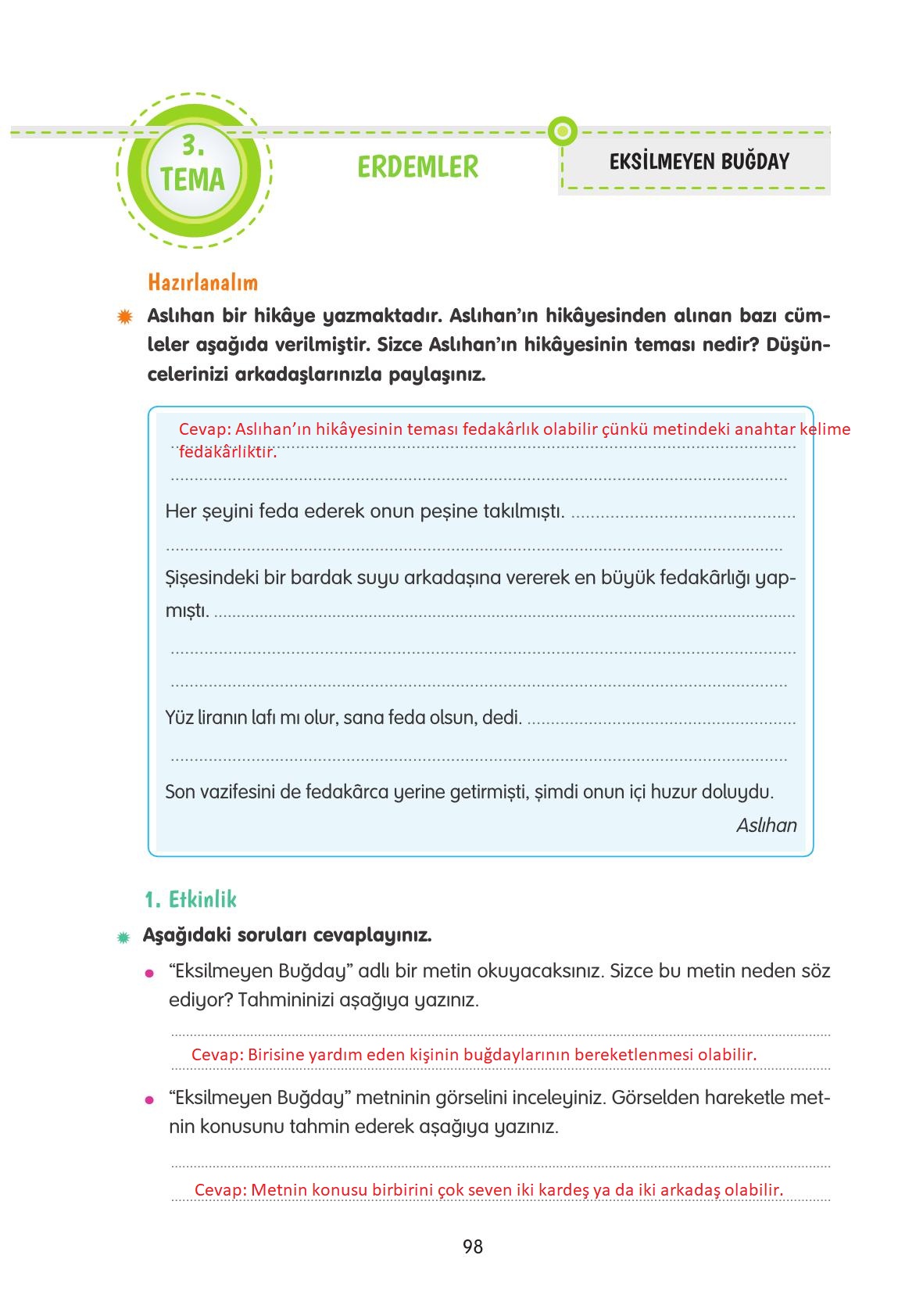 4. Sınıf Tuna Yayınları Türkçe Ders Kitabı Sayfa 98 Cevapları 4. Sınıf Tuna Yayınları Türkçe Ders Kitabı Sayfa 98 Cevapları