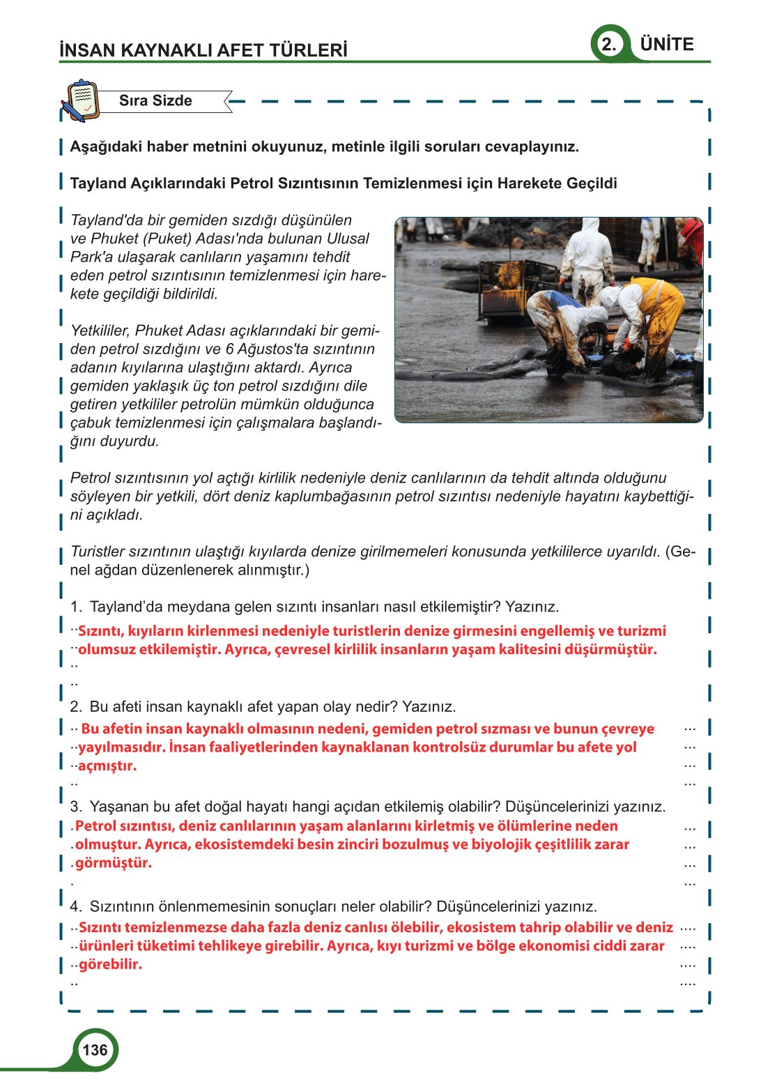 5-6-7. Sınıf Meb Yayınları Afet Bilinci Ders Kitabı 2. Kitap Sayfa 136 Cevapları