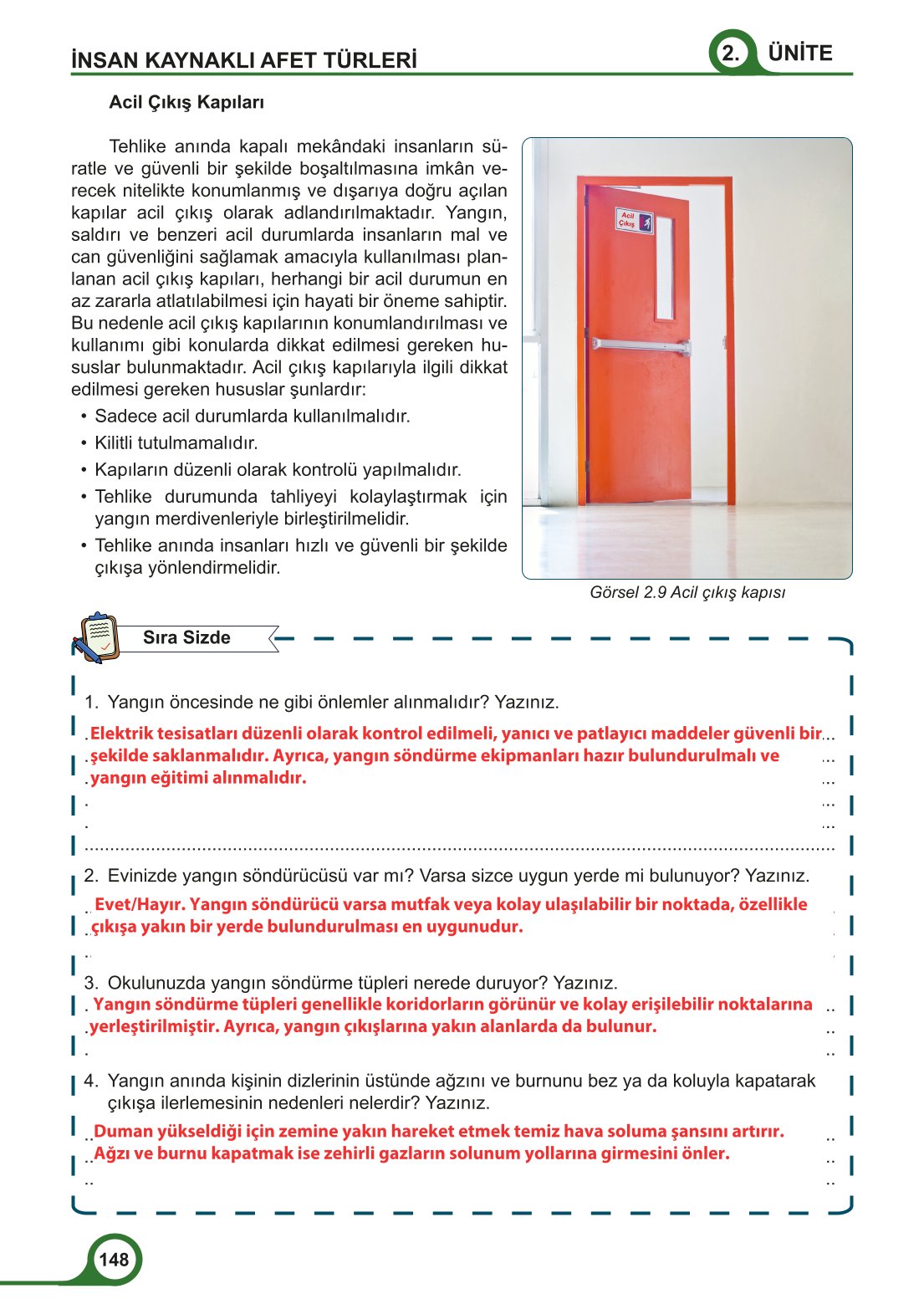 5-6-7. Sınıf Meb Yayınları Afet Bilinci Ders Kitabı 2. Kitap Sayfa 148 Cevapları