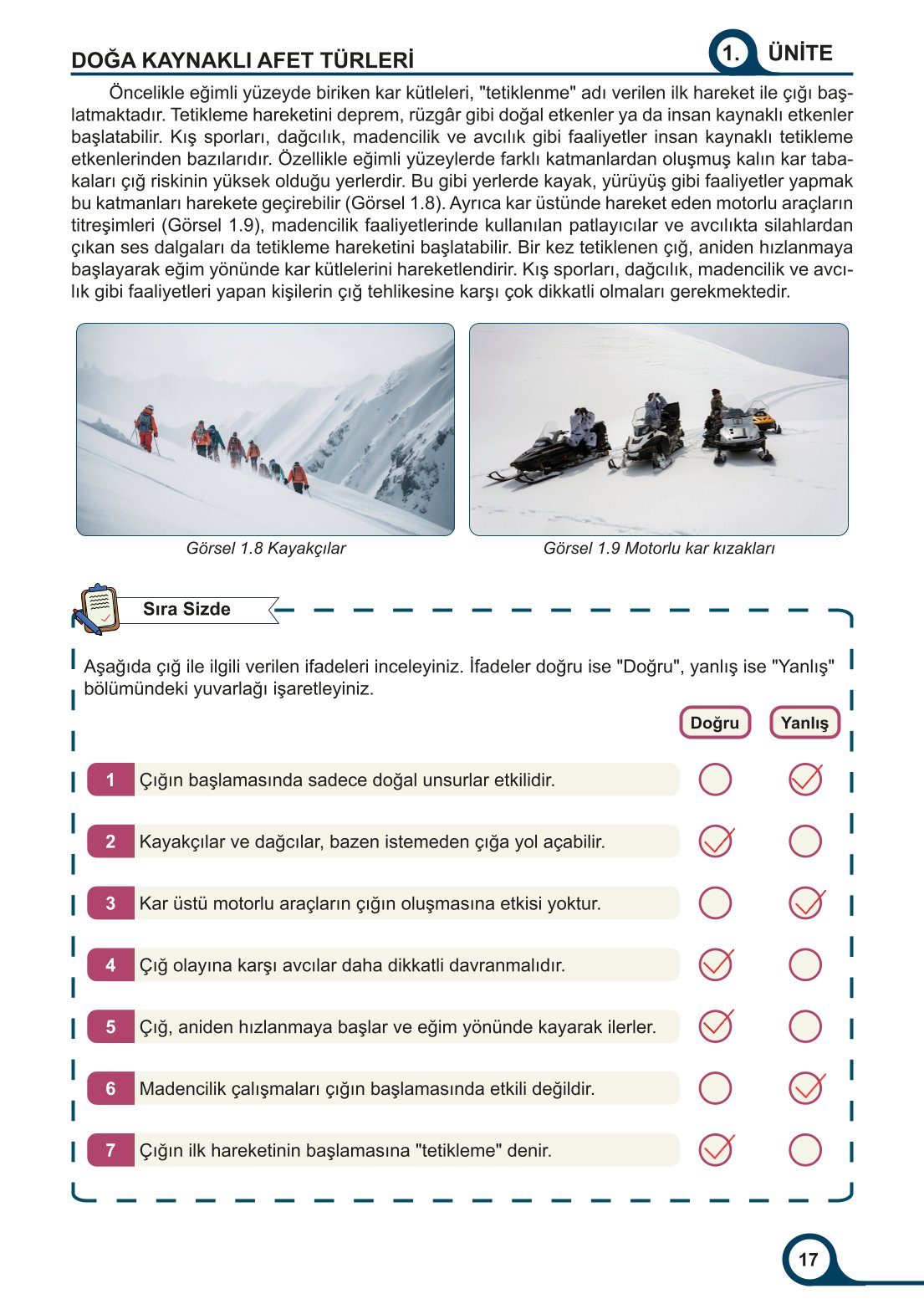5-6-7. Sınıf Meb Yayınları Afet Bilinci Ders Kitabı 2. Kitap Sayfa 17 Cevapları