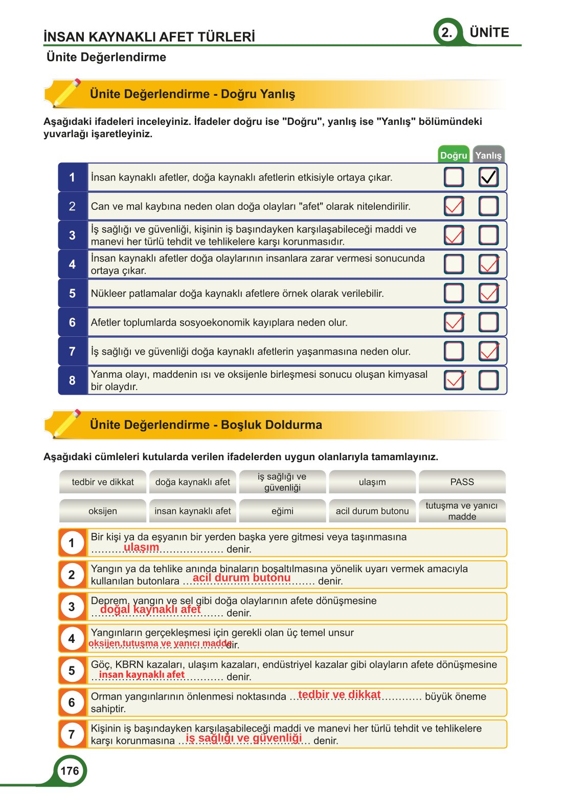 5-6-7. Sınıf Meb Yayınları Afet Bilinci Ders Kitabı 2. Kitap Sayfa 176 Cevapları