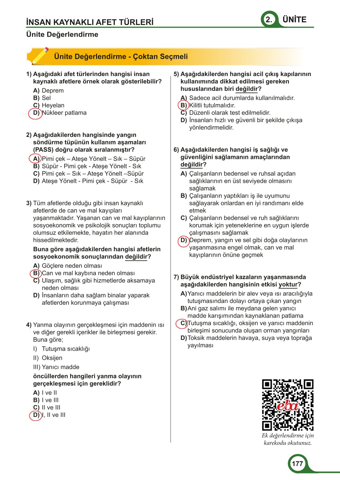 5-6-7. Sınıf Meb Yayınları Afet Bilinci Ders Kitabı 2. Kitap Sayfa 177 Cevapları