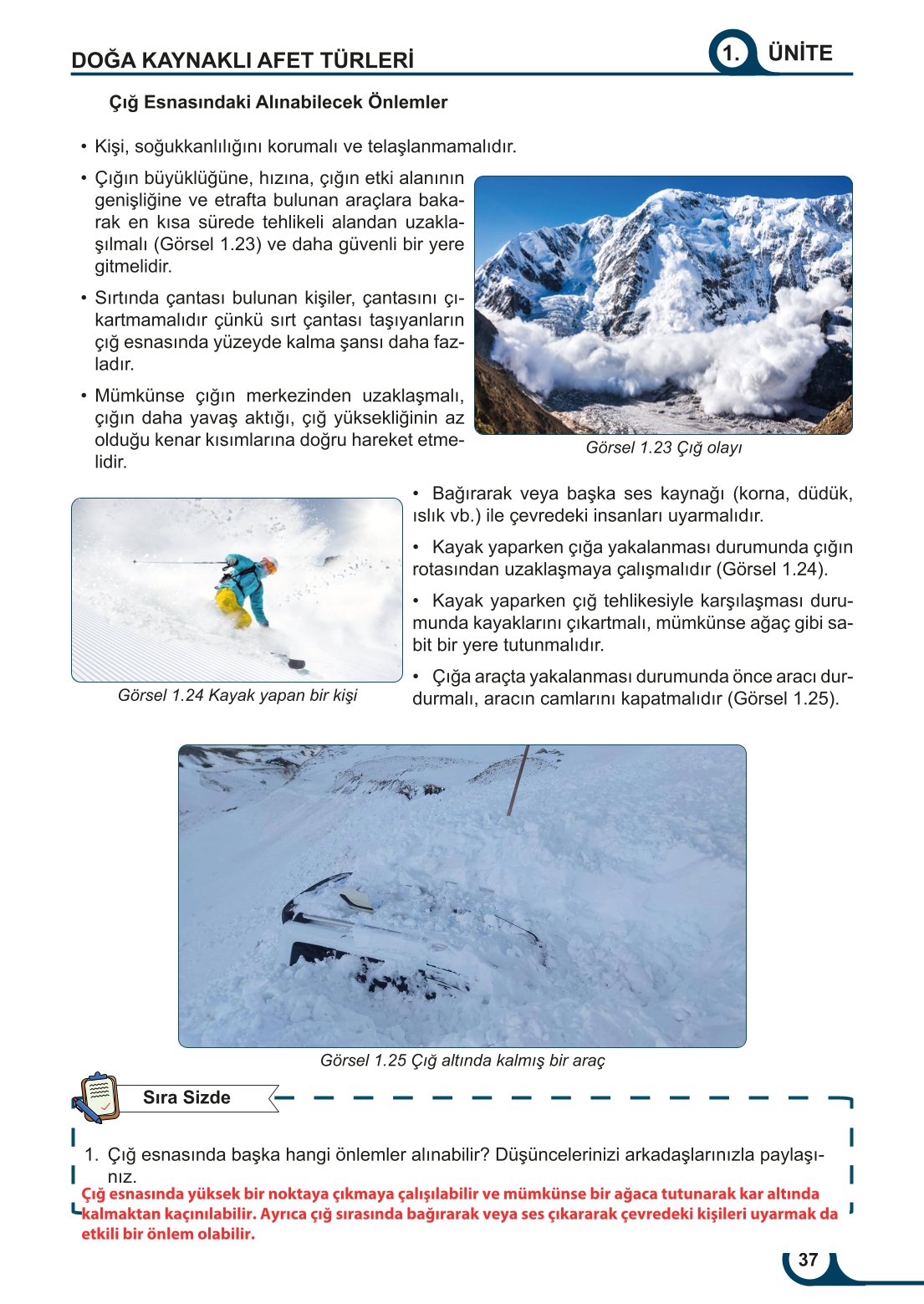 5-6-7. Sınıf Meb Yayınları Afet Bilinci Ders Kitabı 2. Kitap Sayfa 37 Cevapları