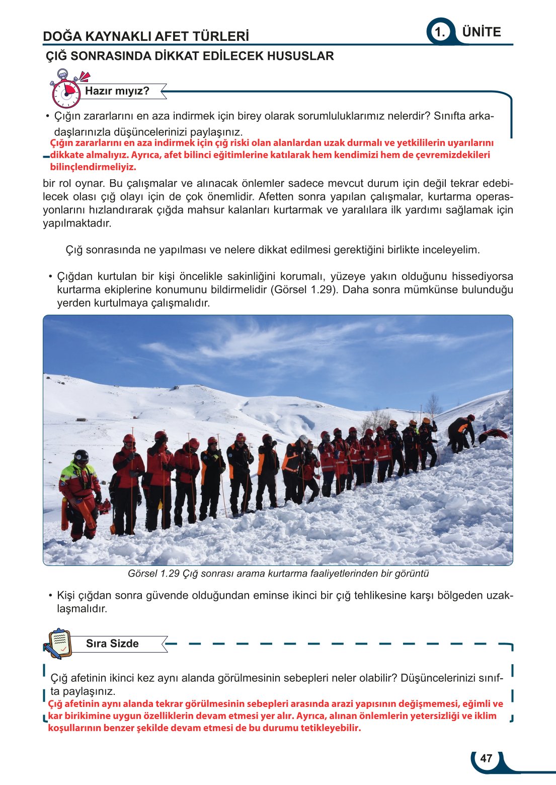5-6-7. Sınıf Meb Yayınları Afet Bilinci Ders Kitabı 2. Kitap Sayfa 47 Cevapları