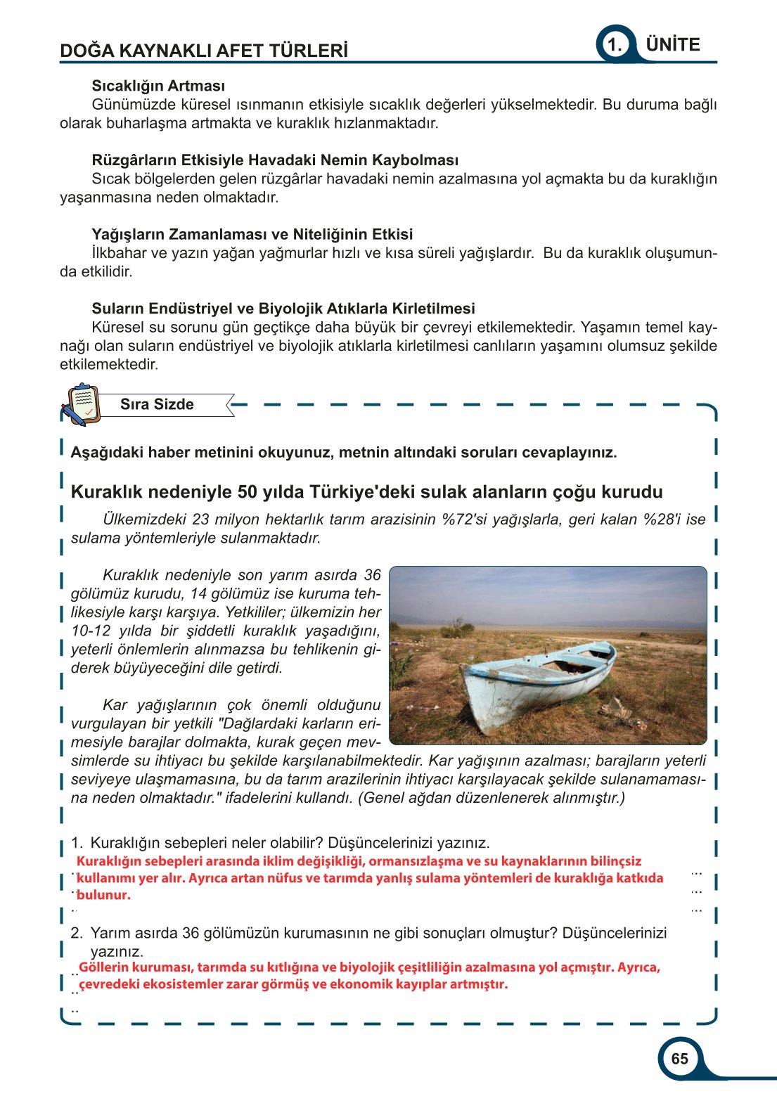 5-6-7. Sınıf Meb Yayınları Afet Bilinci Ders Kitabı 2. Kitap Sayfa 65 Cevapları