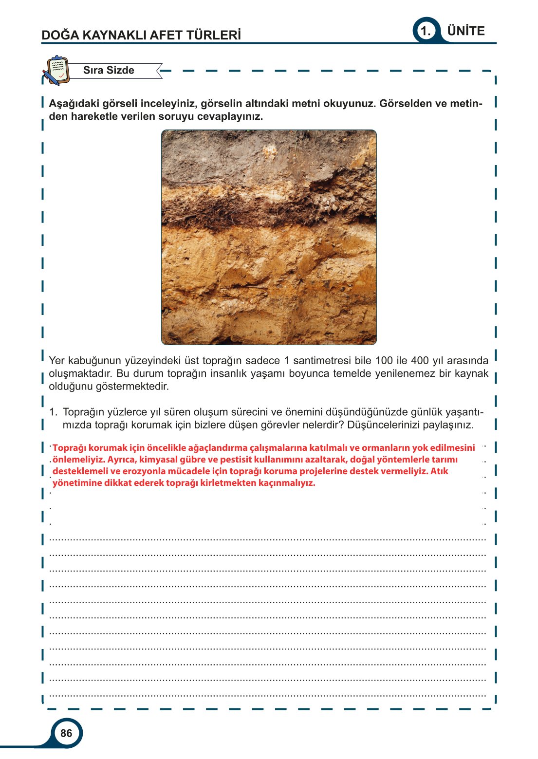 5-6-7. Sınıf Meb Yayınları Afet Bilinci Ders Kitabı 2. Kitap Sayfa 86 Cevapları
