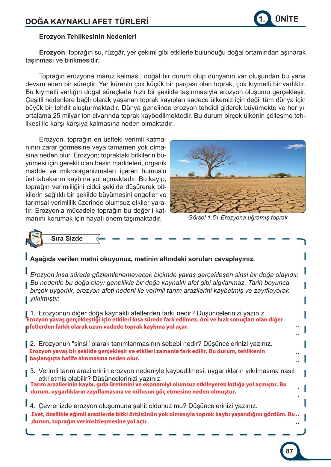 5-6-7. Sınıf Meb Yayınları Afet Bilinci Ders Kitabı 2. Kitap Sayfa 87 Cevapları