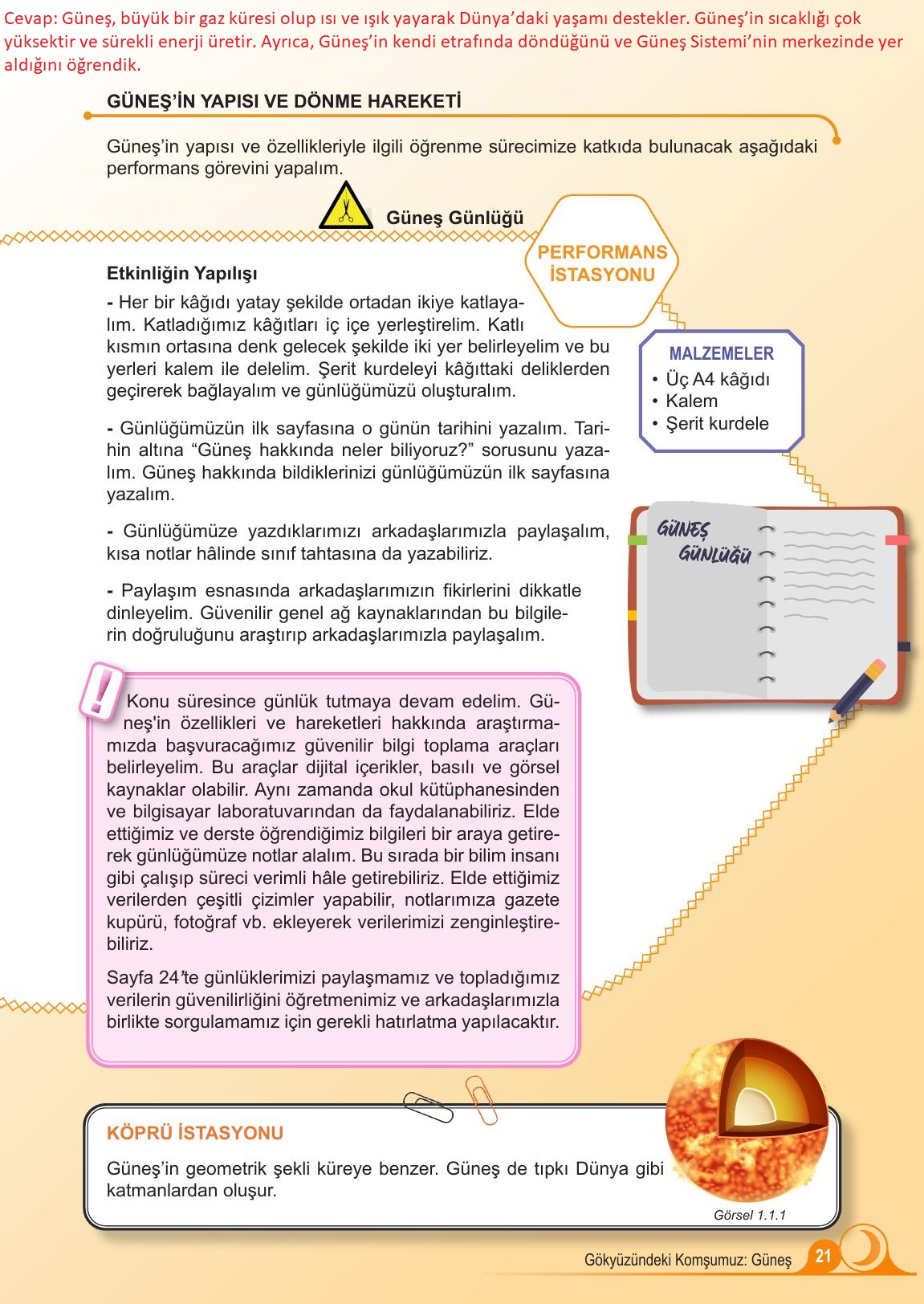 5. Sınıf Meb Yayınları Fen Bilimleri Ders Kitabı 1. Kitap Sayfa 21 Cevapları