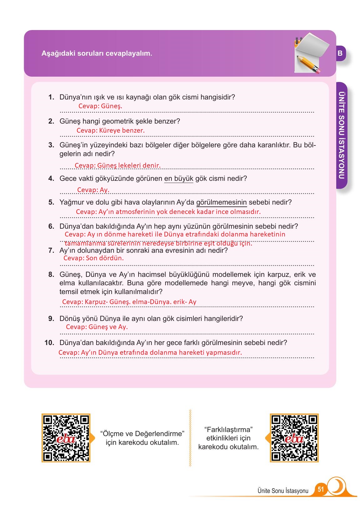 5. Sınıf Meb Yayınları Fen Bilimleri Ders Kitabı 1. Kitap Sayfa 51 Cevapları