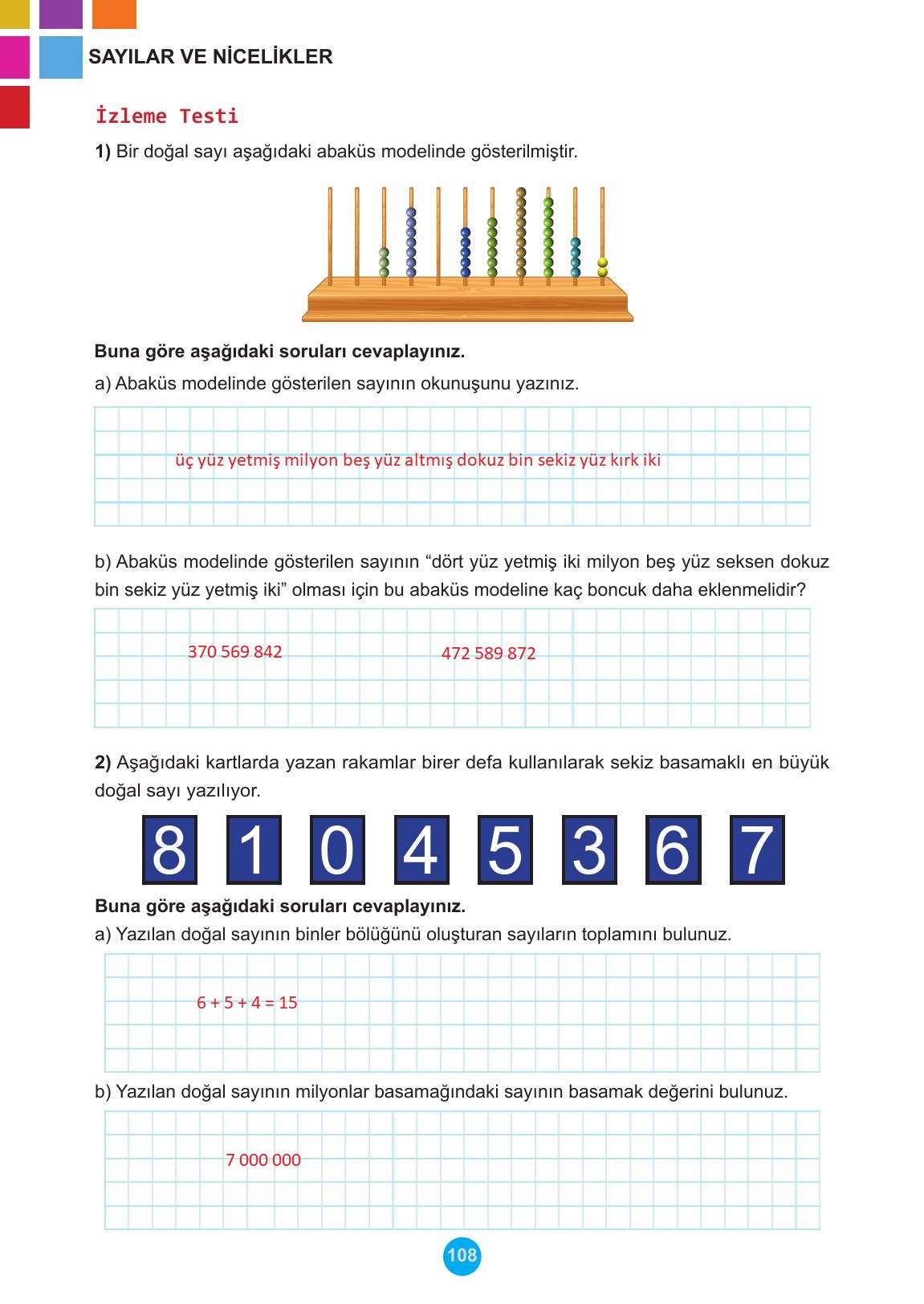 5. Sınıf Meb Yayınları Matematik Ders Kitabı 1. Kitap Sayfa 108 Cevapları