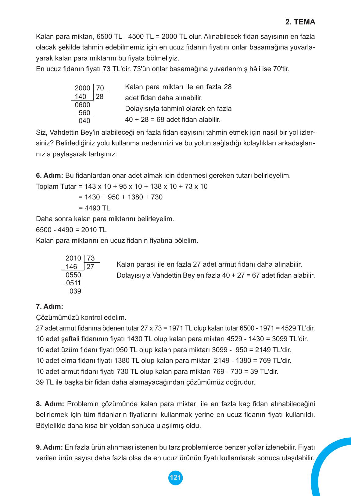 5. Sınıf Meb Yayınları Matematik Ders Kitabı 1. Kitap Sayfa 121 Cevapları