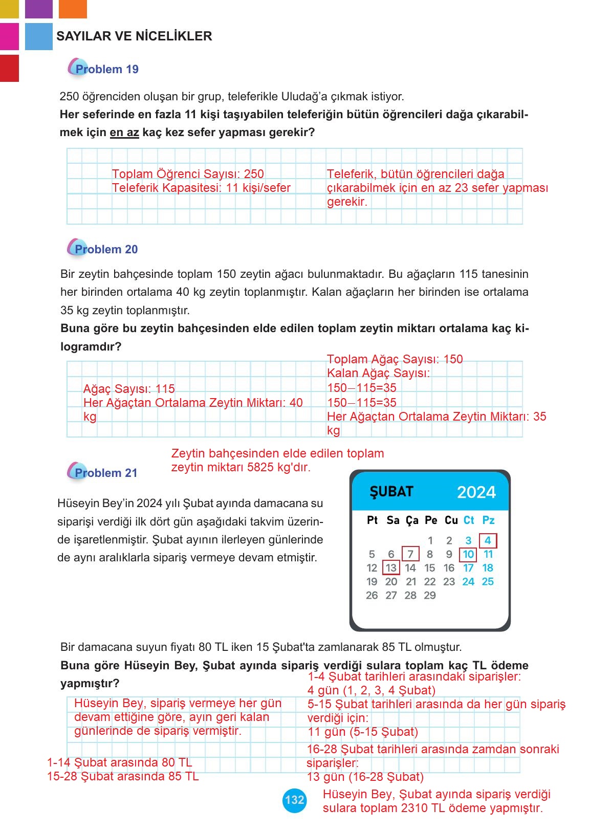 5. Sınıf Meb Yayınları Matematik Ders Kitabı 1. Kitap Sayfa 132 Cevapları