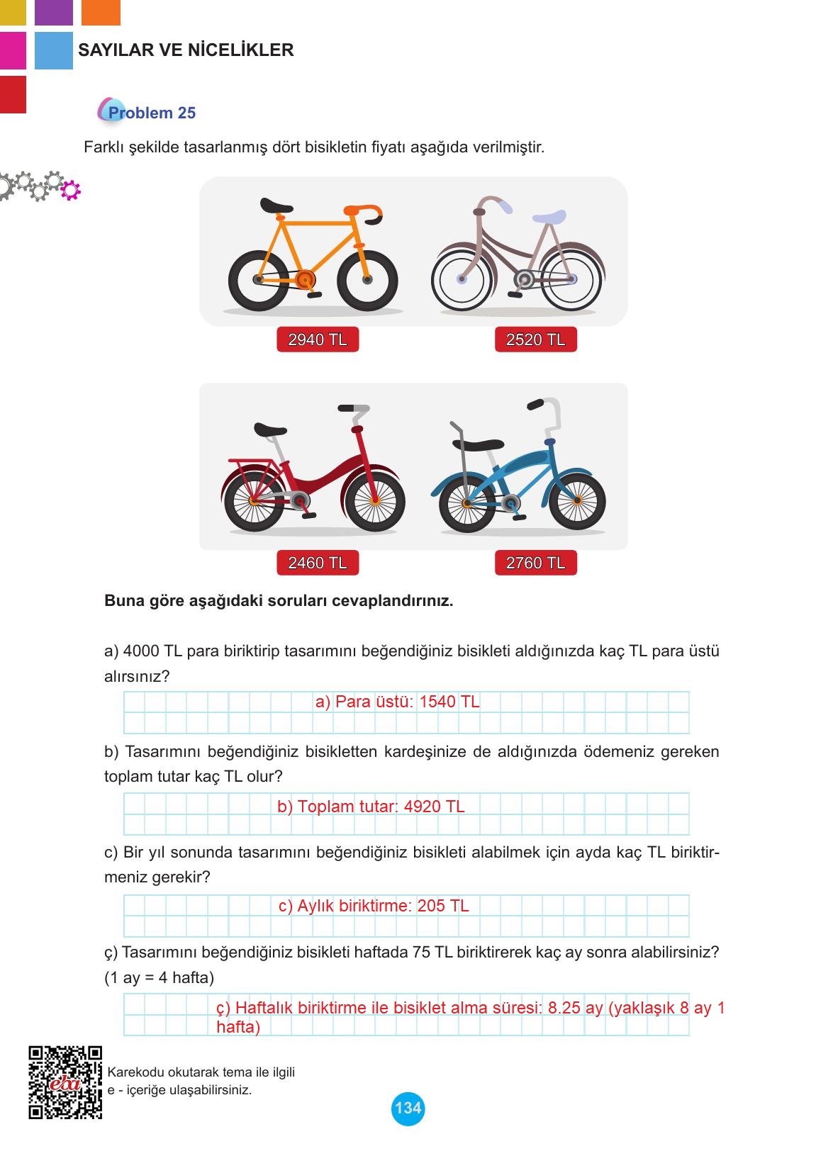 5. Sınıf Meb Yayınları Matematik Ders Kitabı 1. Kitap Sayfa 134 Cevapları