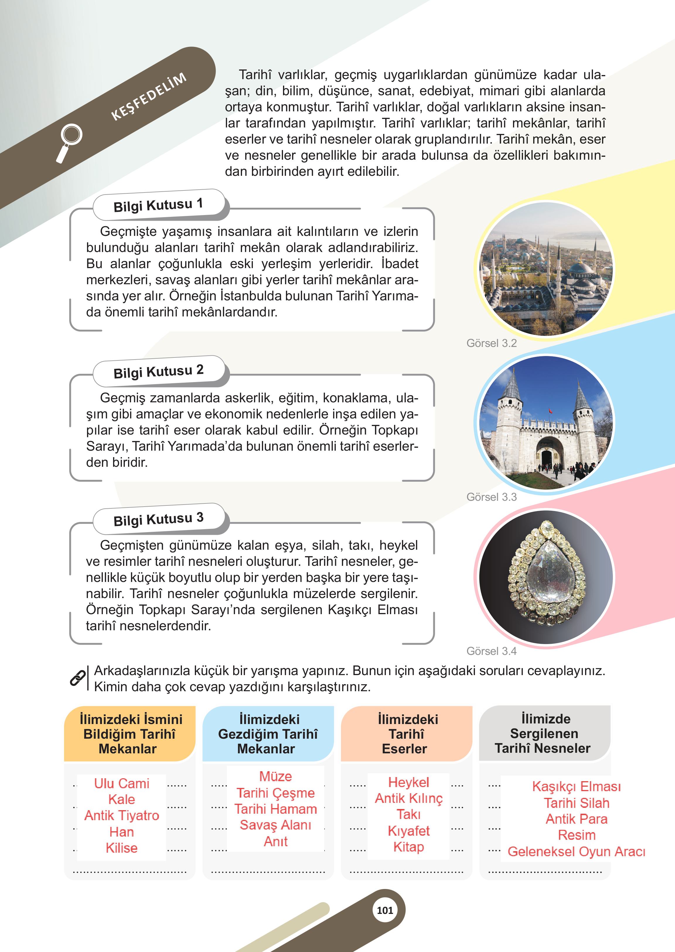 5. Sınıf Meb Yayınları Sosyal Bilgiler Ders Kitabı 1. Kitap Sayfa 101 Cevapları