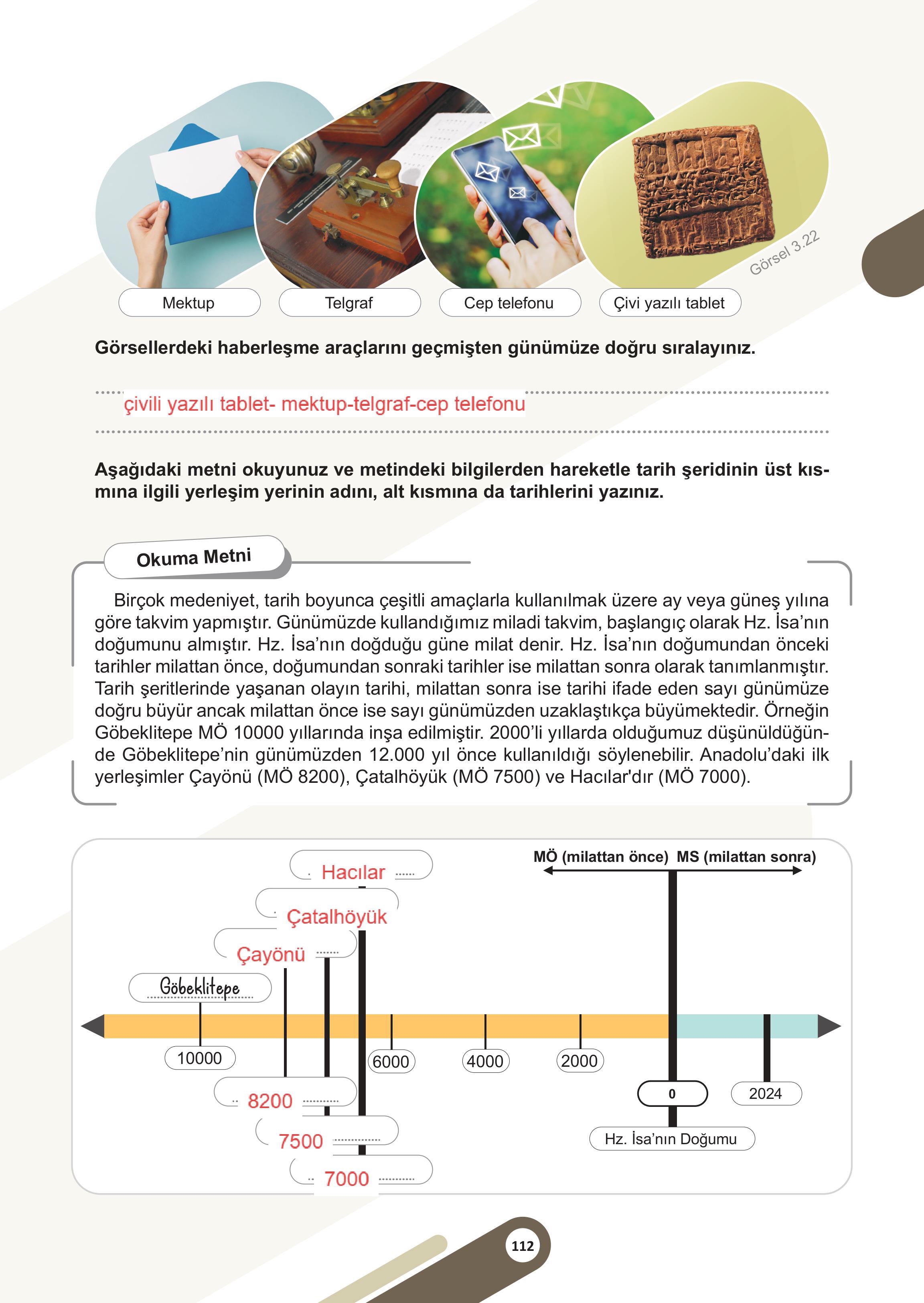 5. Sınıf Meb Yayınları Sosyal Bilgiler Ders Kitabı 1. Kitap Sayfa 112 Cevapları