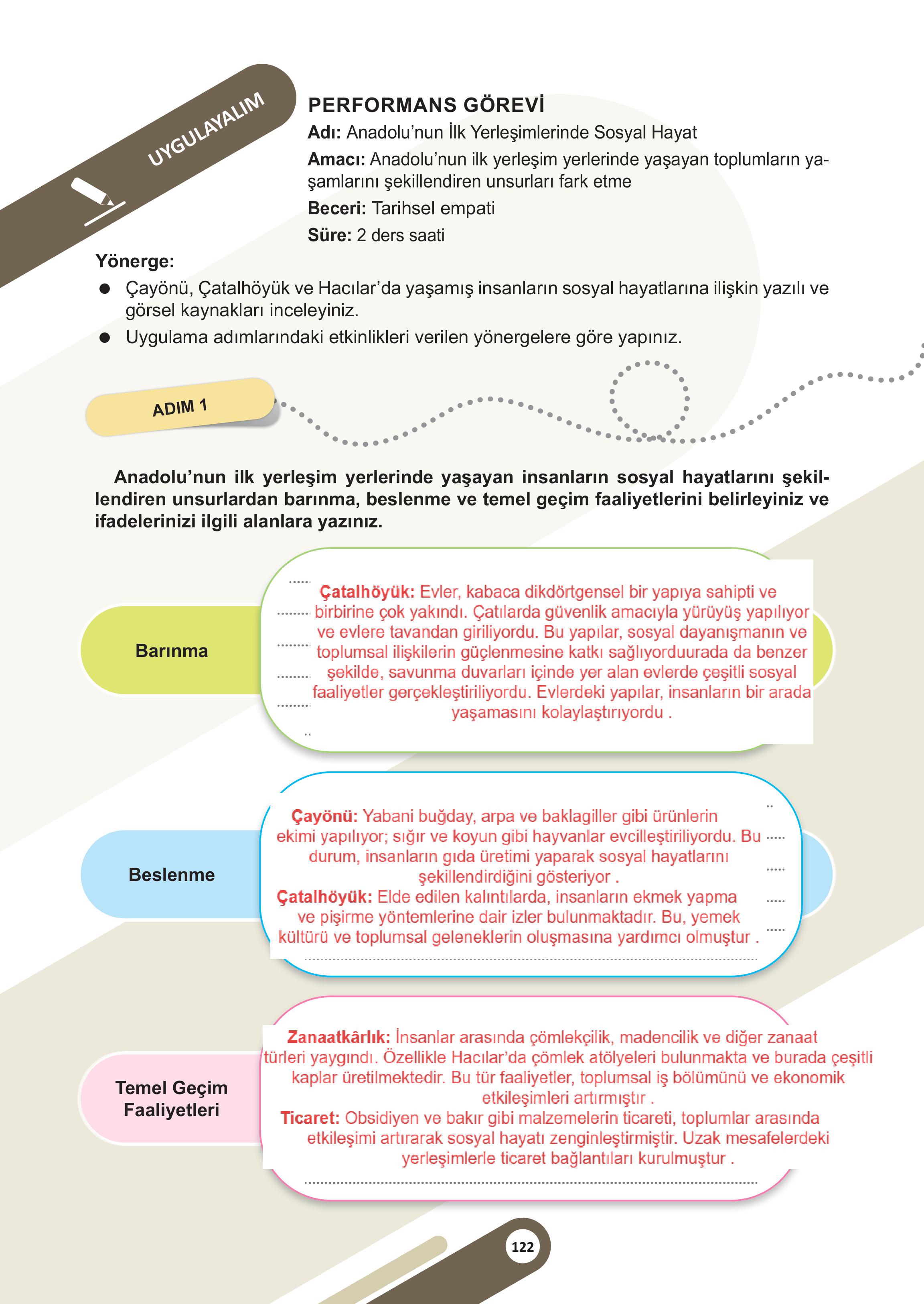 5. Sınıf Meb Yayınları Sosyal Bilgiler Ders Kitabı 1. Kitap Sayfa 122 Cevapları