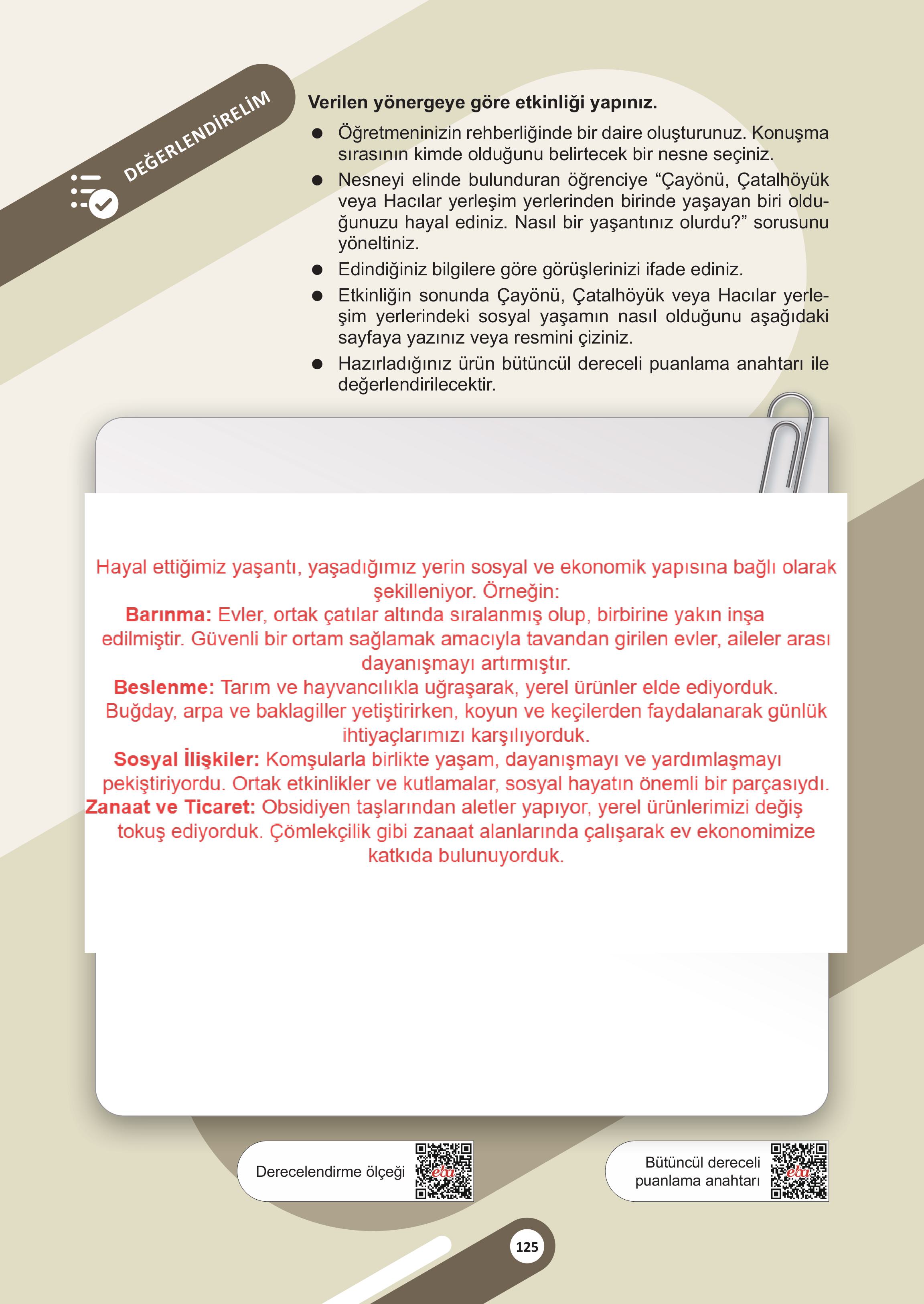 5. Sınıf Meb Yayınları Sosyal Bilgiler Ders Kitabı 1. Kitap Sayfa 125 Cevapları