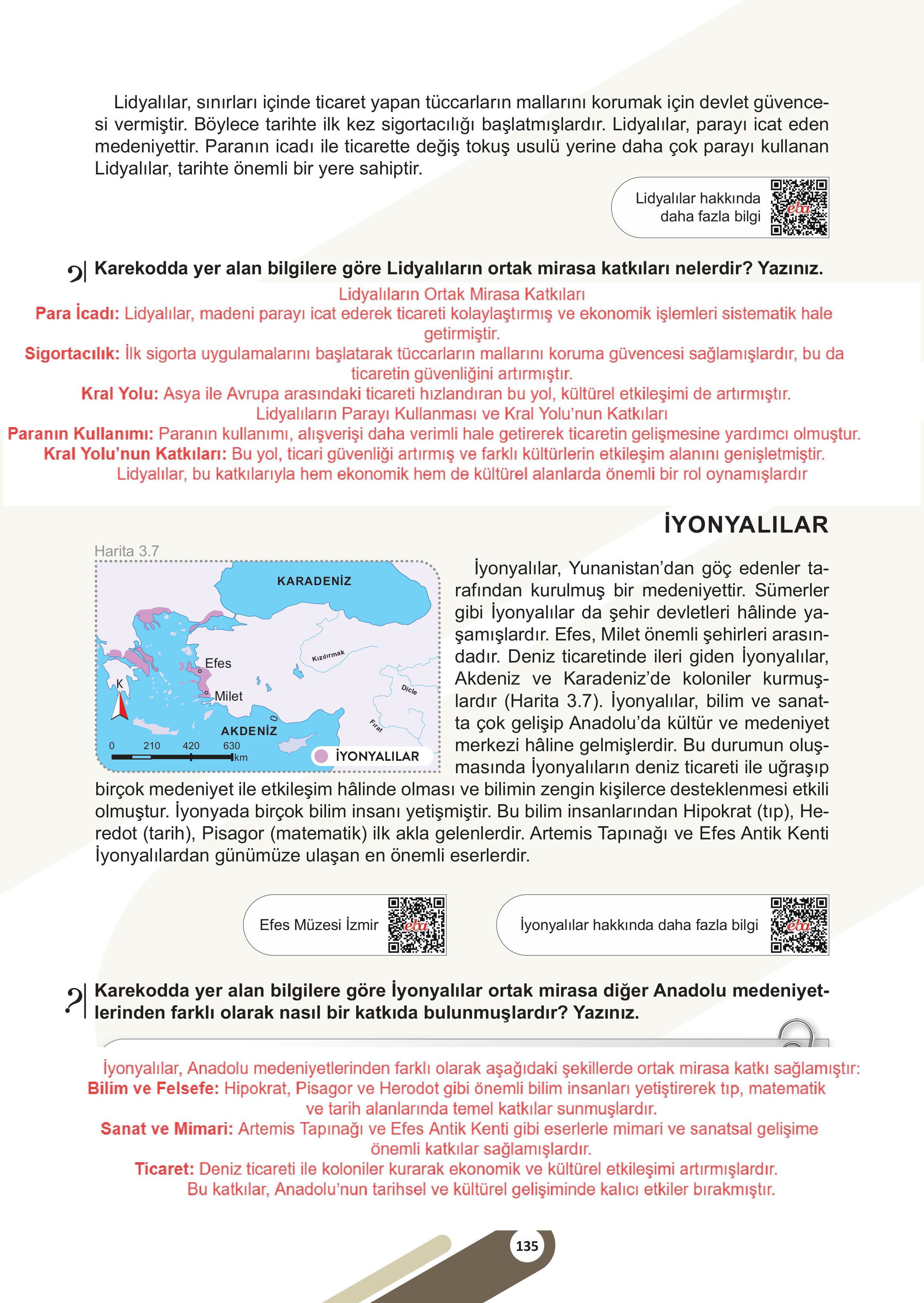 5. Sınıf Meb Yayınları Sosyal Bilgiler Ders Kitabı 1. Kitap Sayfa 135 Cevapları