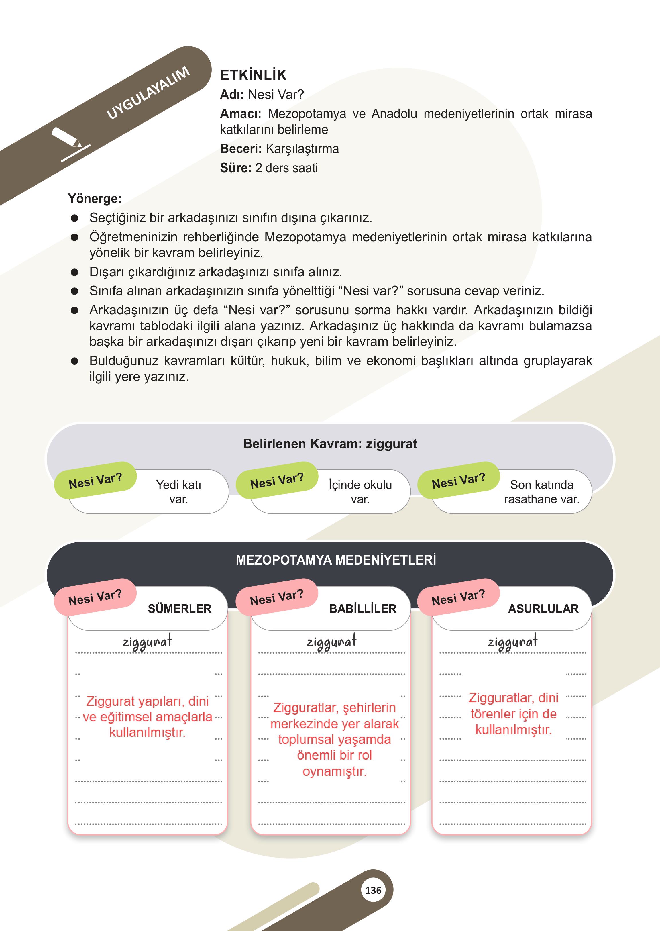 5. Sınıf Meb Yayınları Sosyal Bilgiler Ders Kitabı 1. Kitap Sayfa 136 Cevapları