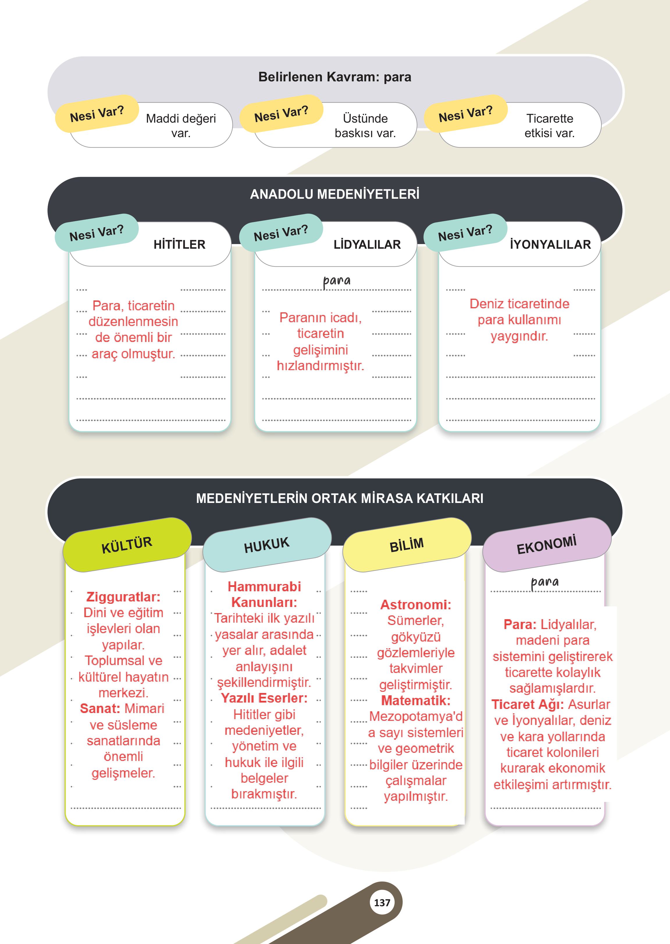 5. Sınıf Meb Yayınları Sosyal Bilgiler Ders Kitabı 1. Kitap Sayfa 137 Cevapları