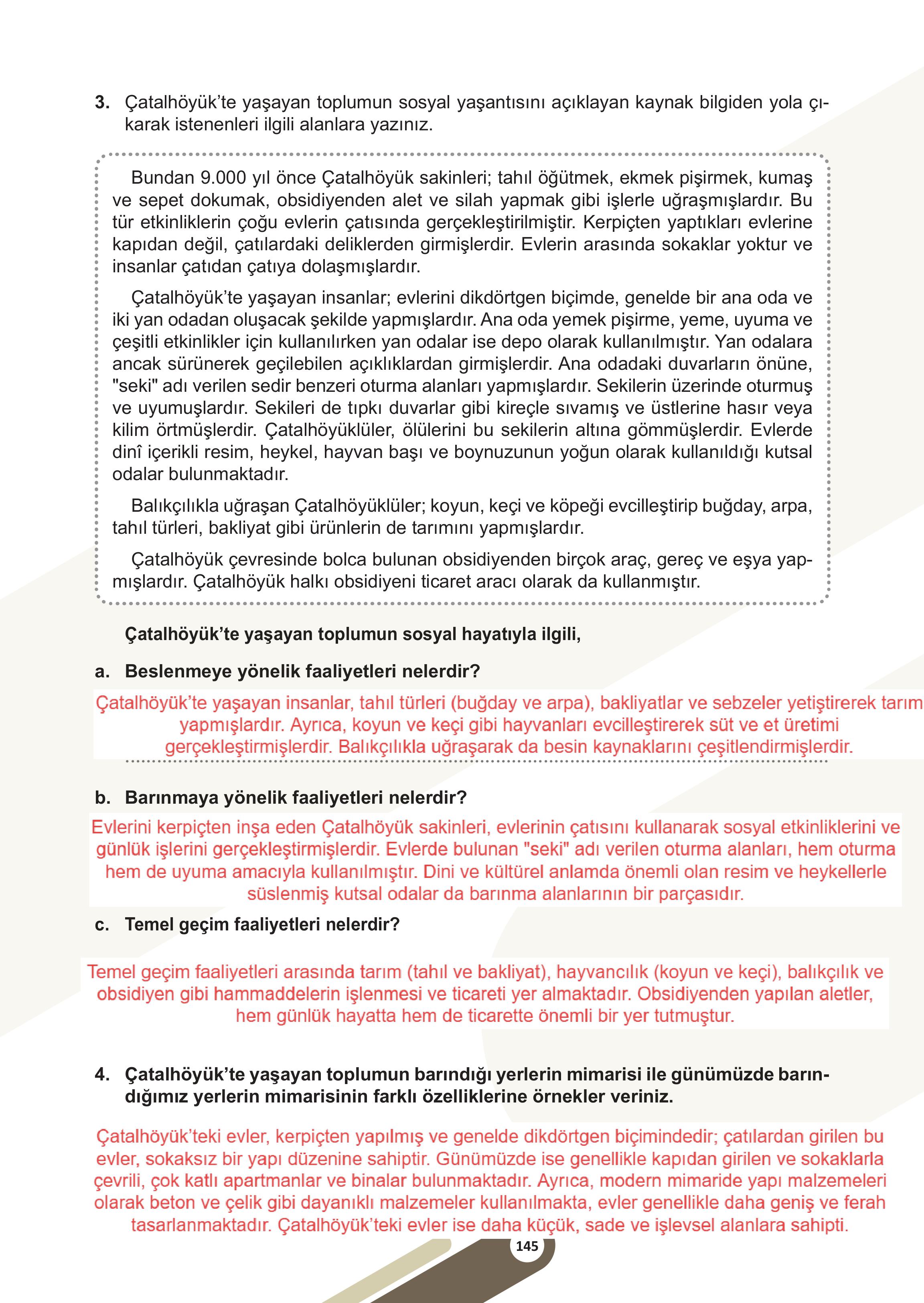 5. Sınıf Meb Yayınları Sosyal Bilgiler Ders Kitabı 1. Kitap Sayfa 145 Cevapları