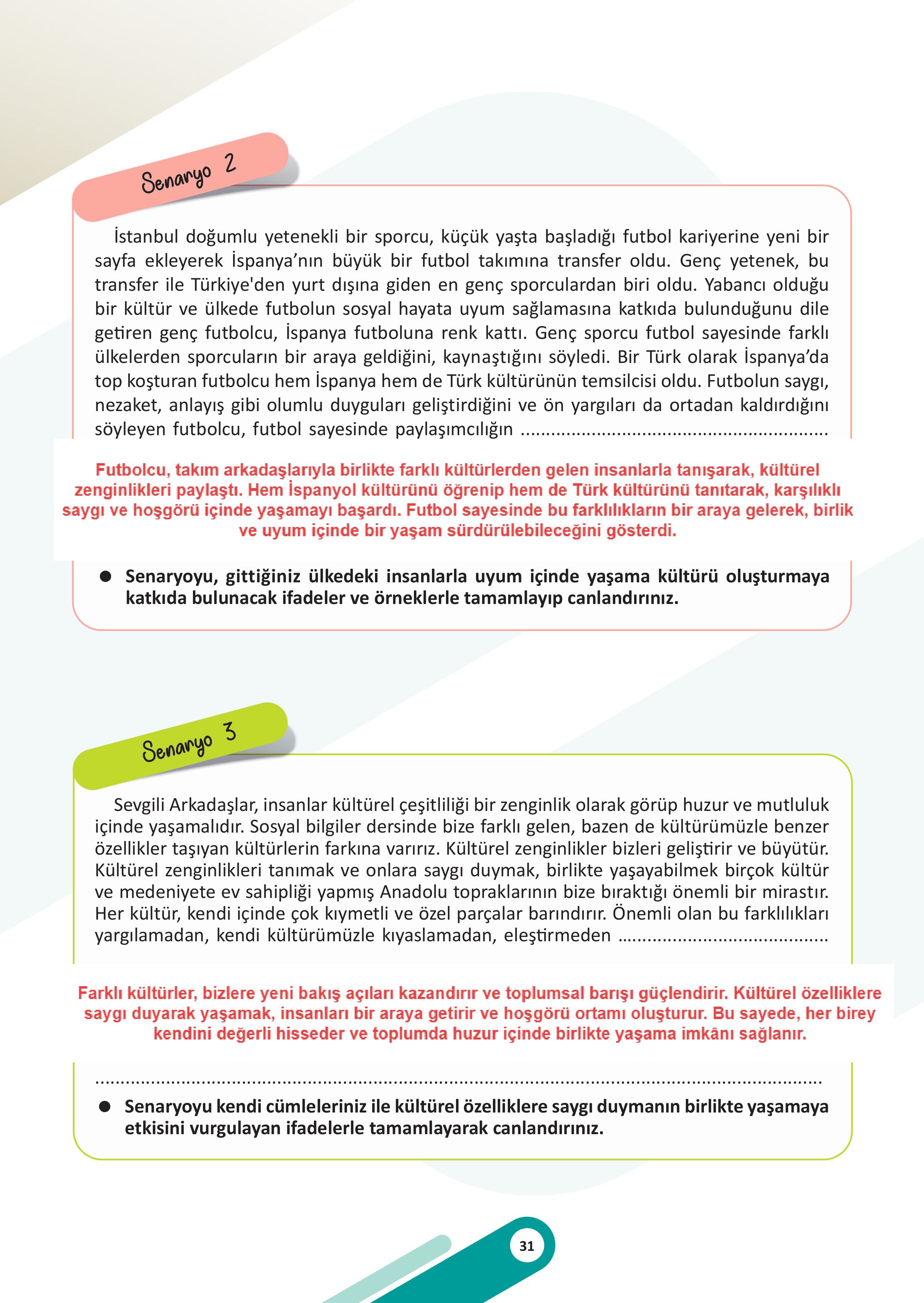 5. Sınıf Meb Yayınları Sosyal Bilgiler Ders Kitabı 1. Kitap Sayfa 31 Cevapları