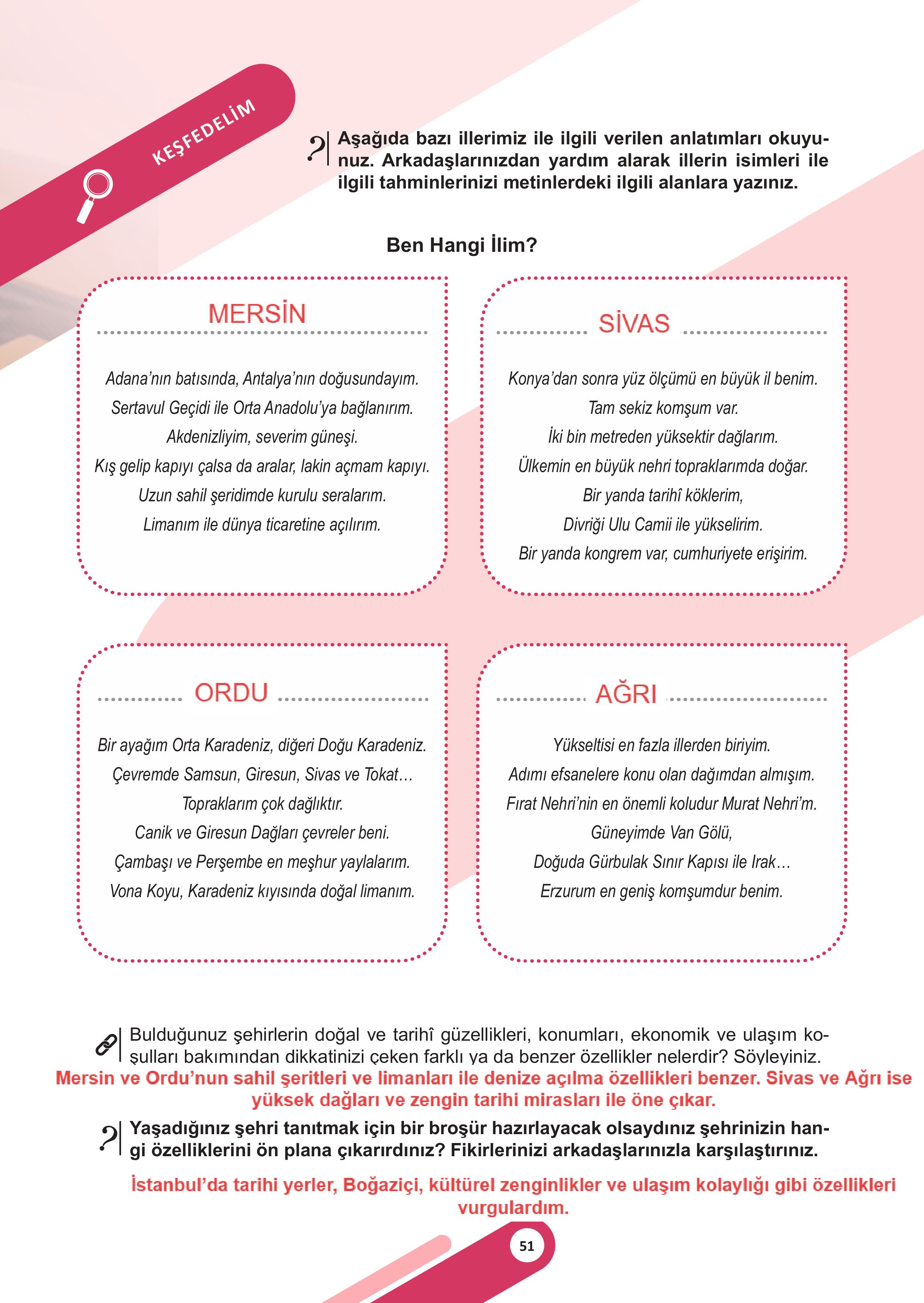 5. Sınıf Meb Yayınları Sosyal Bilgiler Ders Kitabı 1. Kitap Sayfa 51 Cevapları