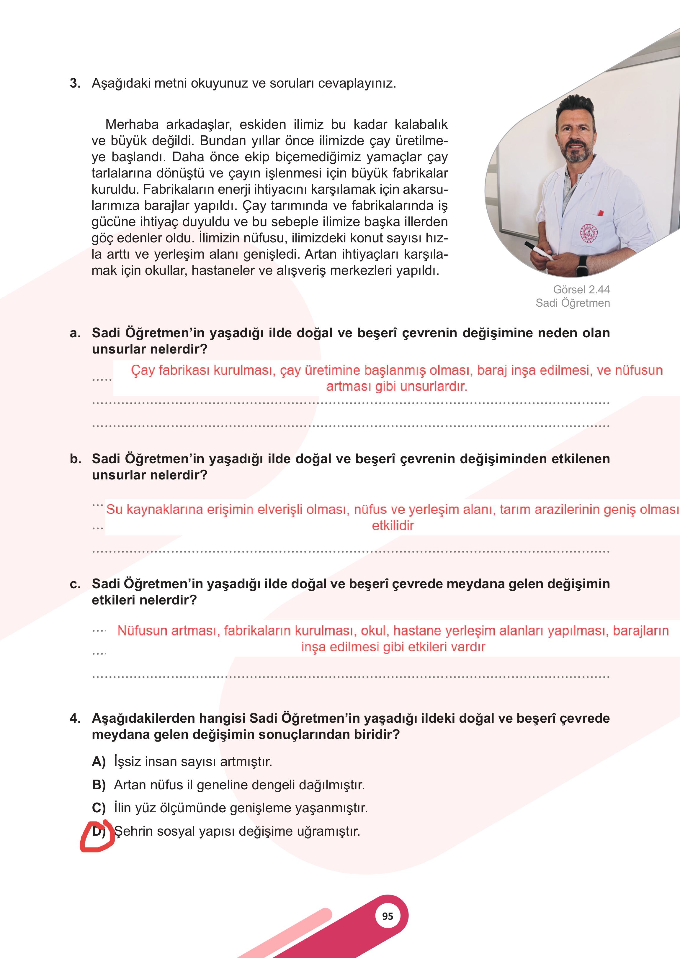 5. Sınıf Meb Yayınları Sosyal Bilgiler Ders Kitabı 1. Kitap Sayfa 95 Cevapları