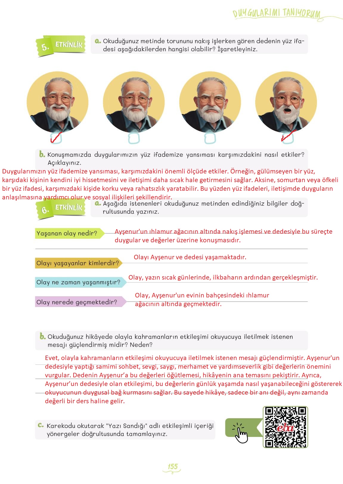 5. Sınıf Meb Yayınları Türkçe Ders Kitabı 1. Kitap Sayfa 155 Cevapları