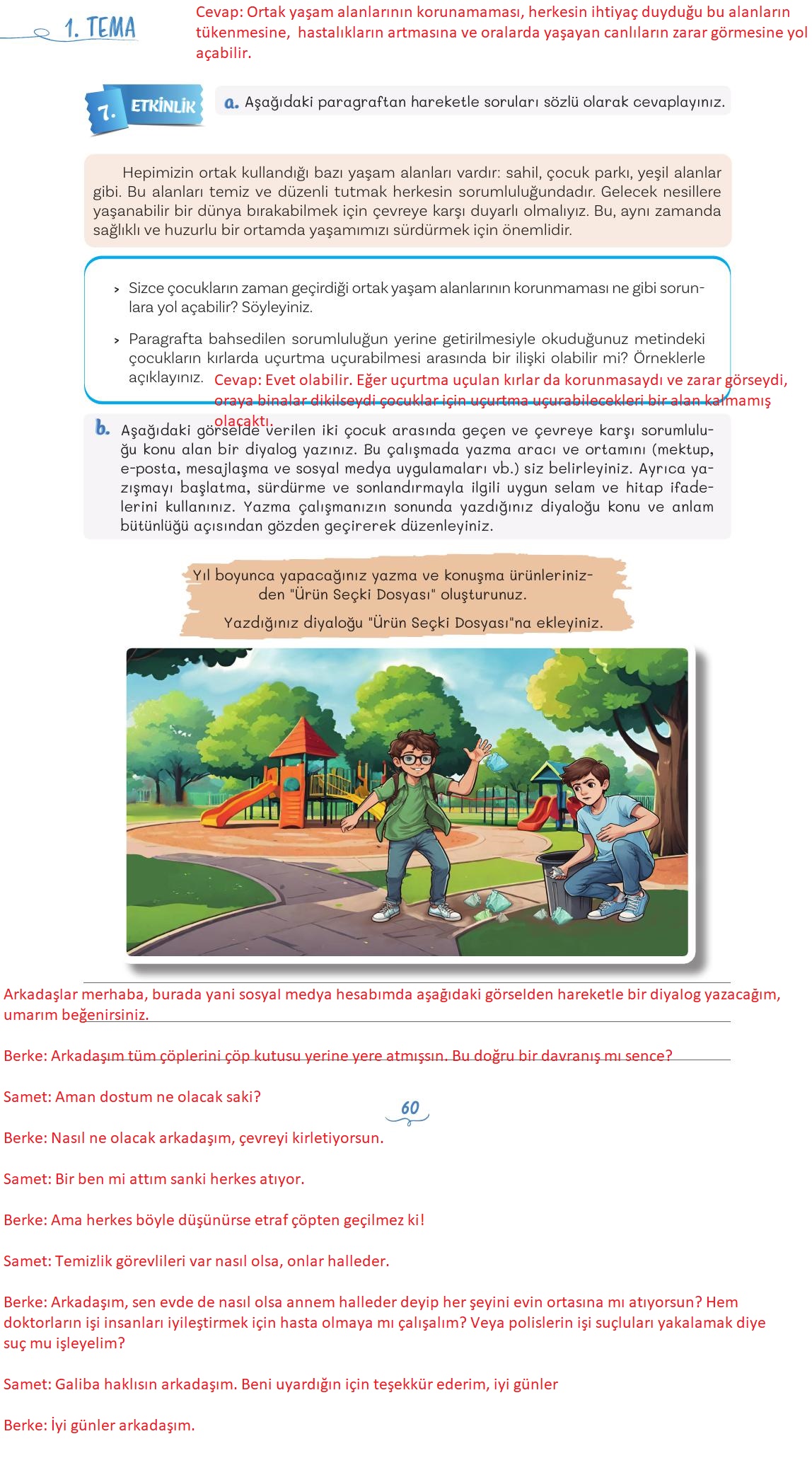 5. Sınıf Meb Yayınları Türkçe Ders Kitabı 1. Kitap Sayfa 60 Cevapları
