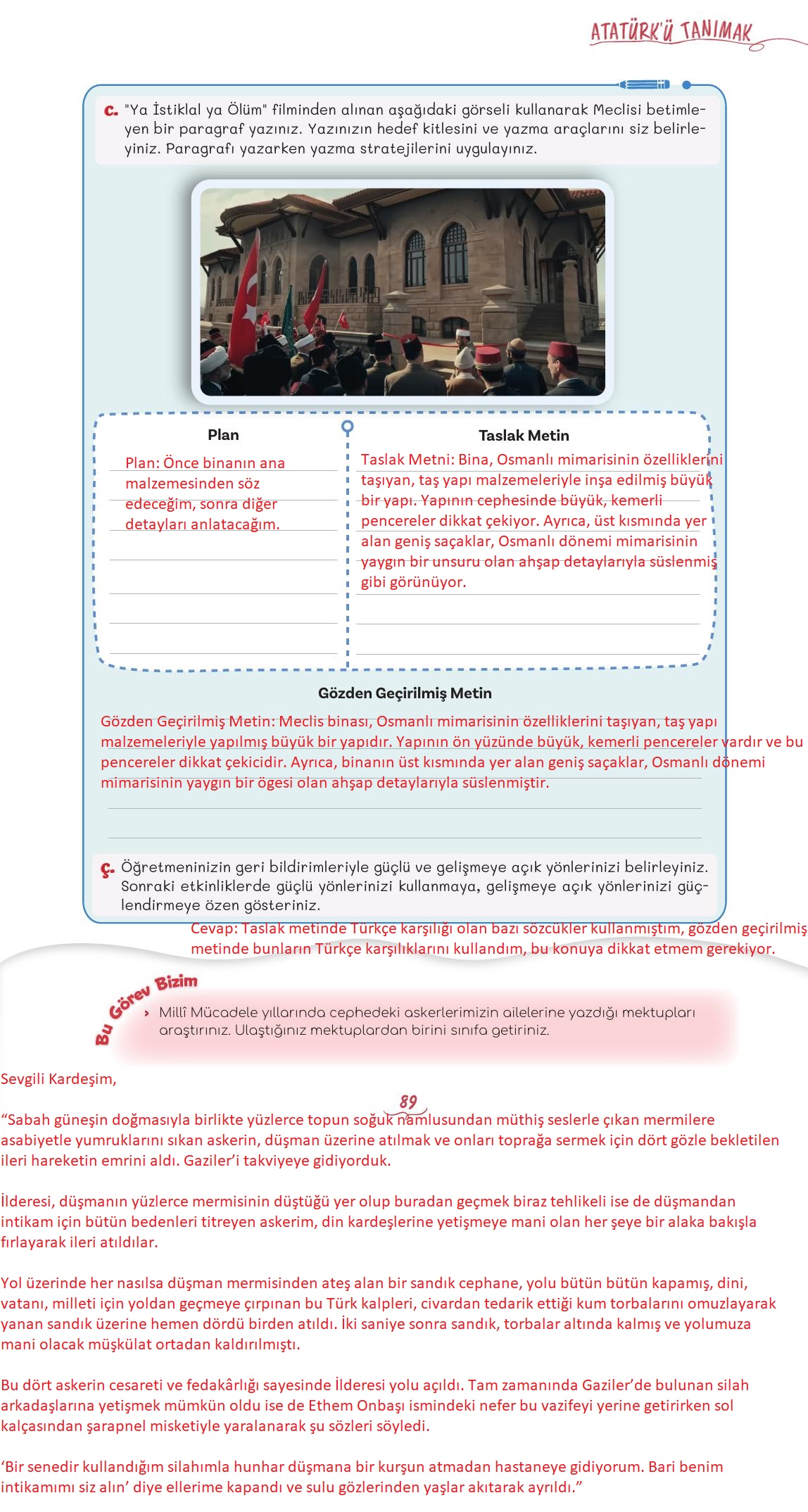 5. Sınıf Meb Yayınları Türkçe Ders Kitabı 1. Kitap Sayfa 89 Cevapları
