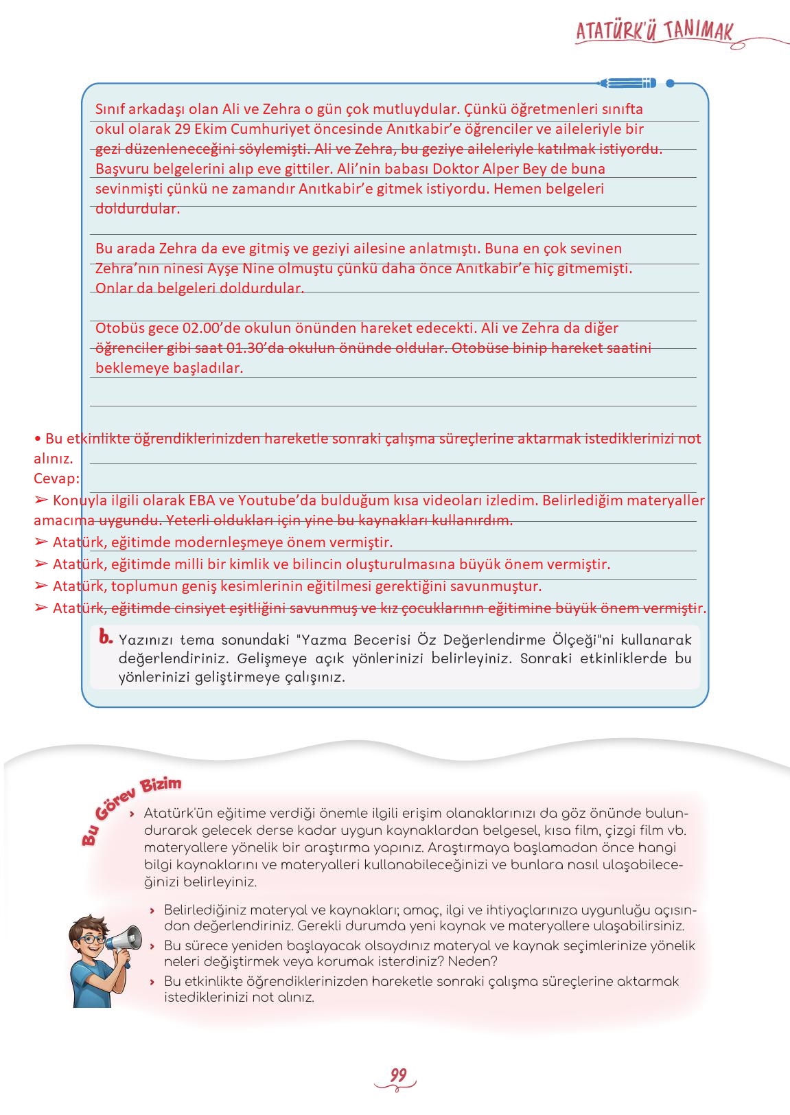 5. Sınıf Meb Yayınları Türkçe Ders Kitabı 1. Kitap Sayfa 99 Cevapları