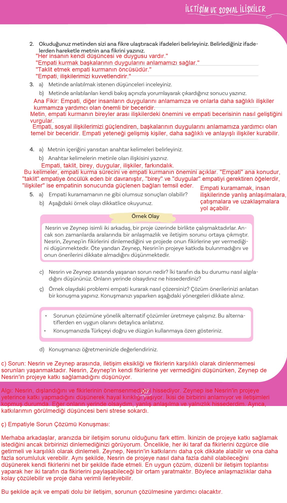 5. Sınıf Meb Yayınları Türkçe Ders Kitabı 2. Kitap Sayfa 107 Cevapları