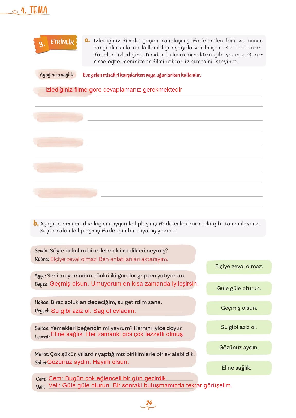 5. Sınıf Meb Yayınları Türkçe Ders Kitabı 2. Kitap Sayfa 24 Cevapları