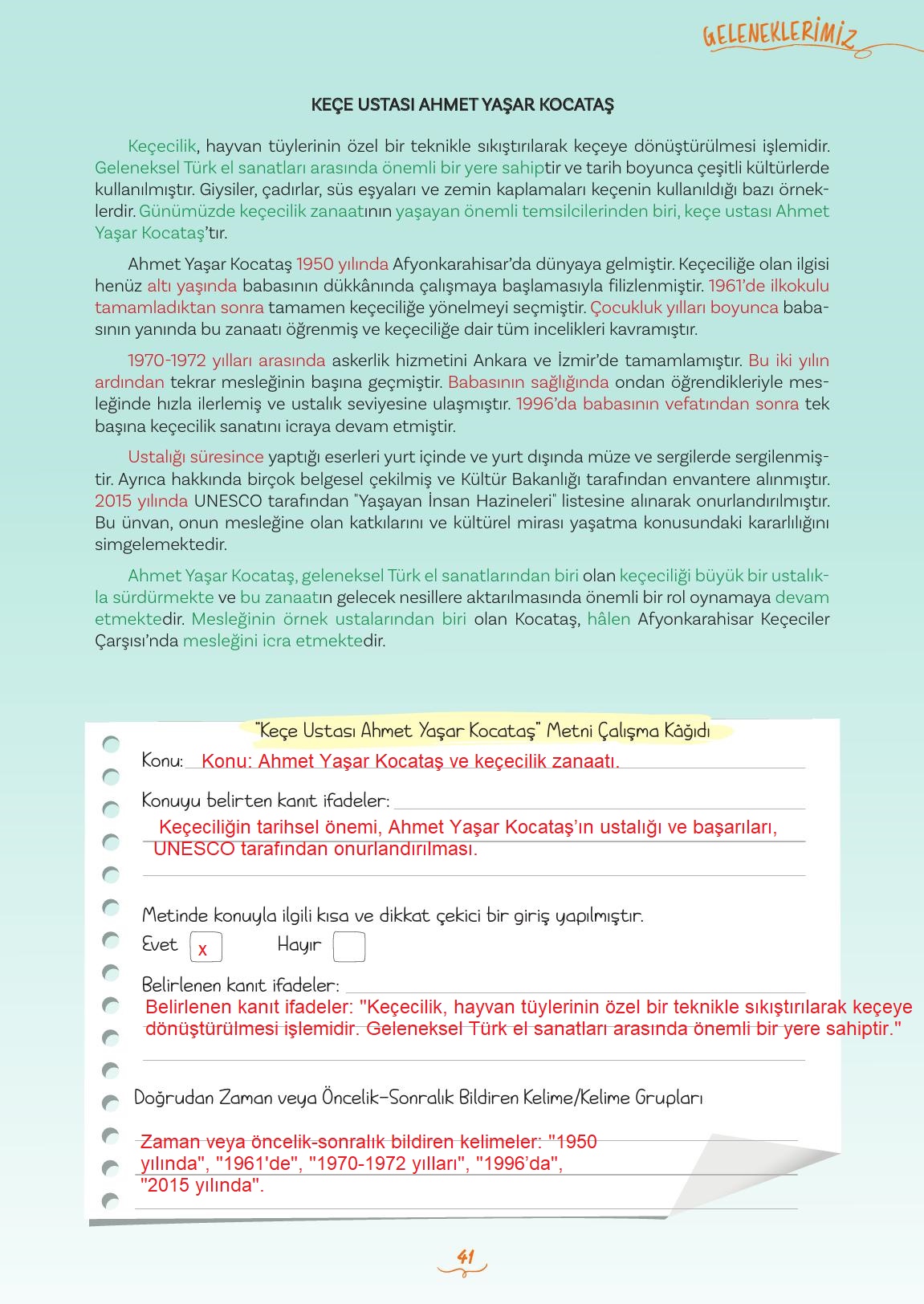 5. Sınıf Meb Yayınları Türkçe Ders Kitabı 2. Kitap Sayfa 41 Cevapları